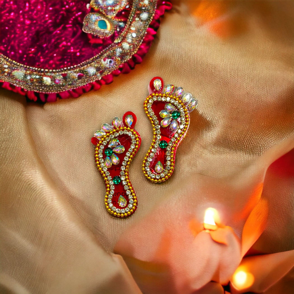 Acrylic Lakshmi Charan Paduka Feet 1 Pairs Laxmi Feet Good Luck Footsteps Shubh Labh Rangoli Sticker for Door Entrance Home Temple Diwali Decoration Indian Traditional Vara Lakshmi Pagla - LoveNspire