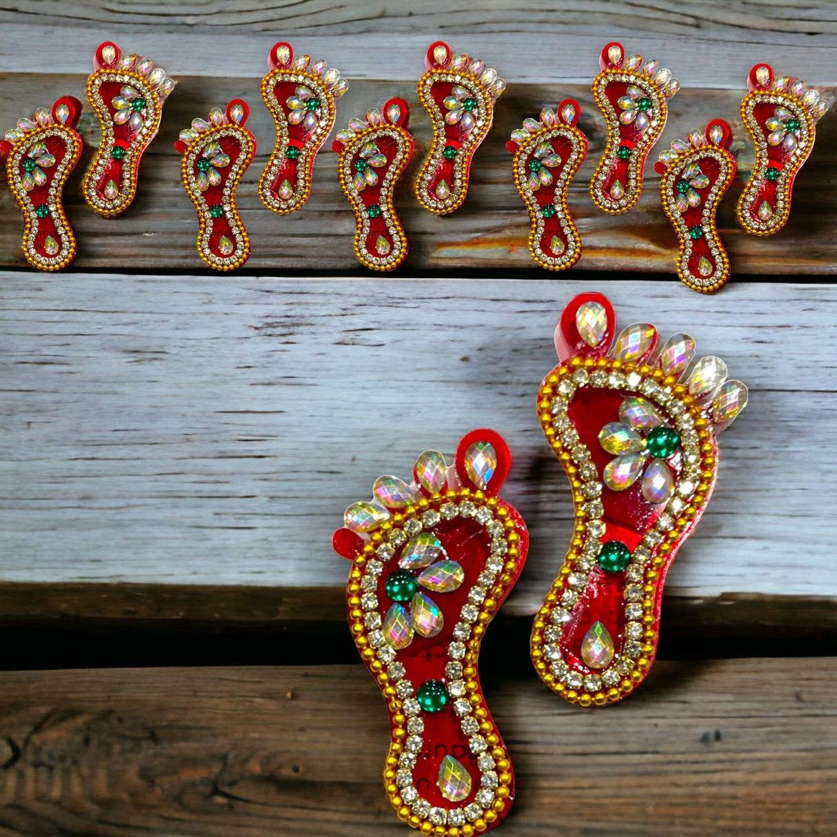 Acrylic Lakshmi Charan Paduka Feet 1 Pairs Laxmi Feet Good Luck Footsteps Shubh Labh Rangoli Sticker for Door Entrance Home Temple Diwali Decoration Indian Traditional Vara Lakshmi Pagla - LoveNspire