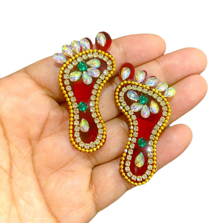 Acrylic Lakshmi Charan Paduka Feet 1 Pairs Laxmi Feet Good Luck Footsteps Shubh Labh Rangoli Sticker for Door Entrance Home Temple Diwali Decoration Indian Traditional Vara Lakshmi Pagla - LoveNspire