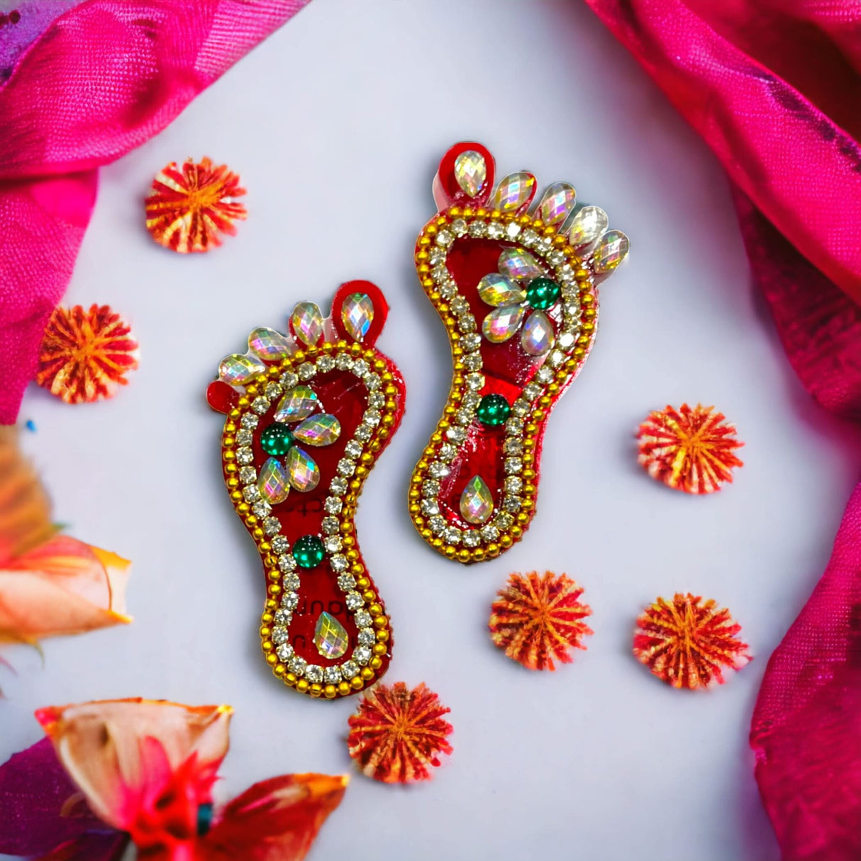 Acrylic Lakshmi Charan Paduka Feet 1 Pairs Laxmi Feet Good Luck Footsteps Shubh Labh Rangoli Sticker for Door Entrance Home Temple Diwali Decoration Indian Traditional Vara Lakshmi Pagla - LoveNspire