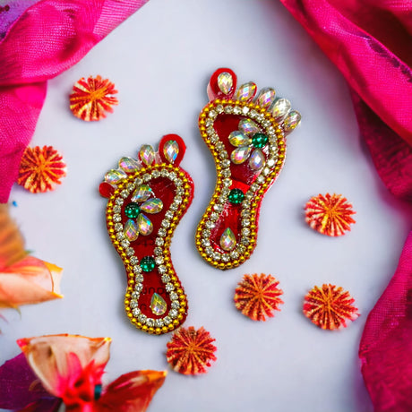 Acrylic Lakshmi Charan Paduka Feet 1 Pairs Laxmi Feet Good Luck Footsteps Shubh Labh Rangoli Sticker for Door Entrance Home Temple Diwali Decoration Indian Traditional Vara Lakshmi Pagla - LoveNspire