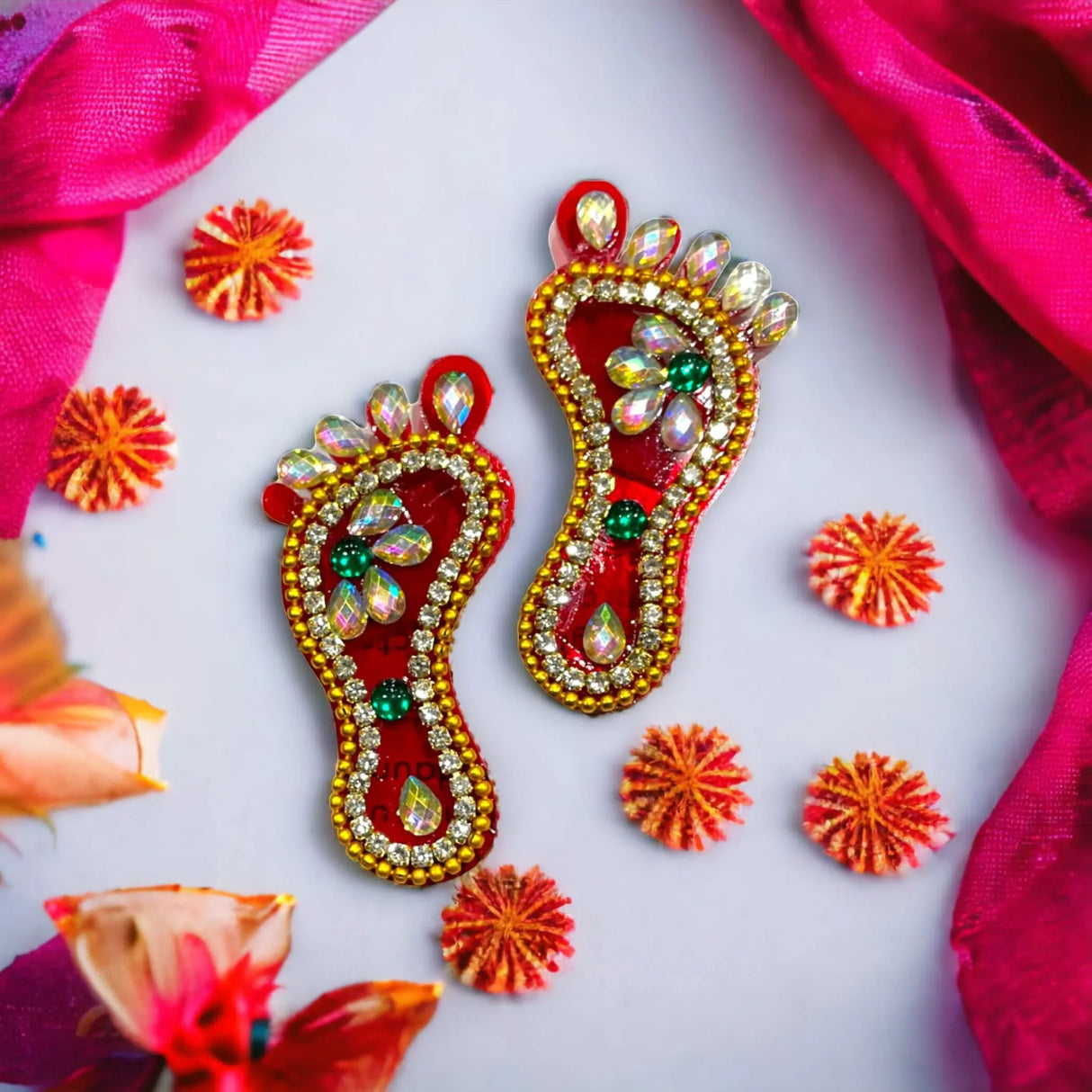 Acrylic Lakshmi Charan Paduka Feet 1 Pairs Laxmi Feet Good Luck Footsteps Shubh Labh Rangoli Sticker for Door Entrance Home Temple Diwali Decoration Indian Traditional Vara Lakshmi Pagla - LoveNspire