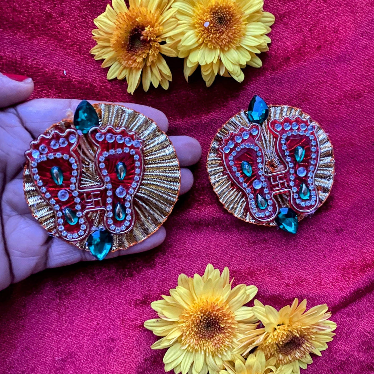 Acrylic Lakshmi Charan Paduka Feet Laxmi Padhuka Good Luck Footsteps Shubh Labh Rangoli Sticker for Door Entrance Home Temple Diwali Decoration Indian Traditional Vara Lakshmi Pagla - LoveNspire