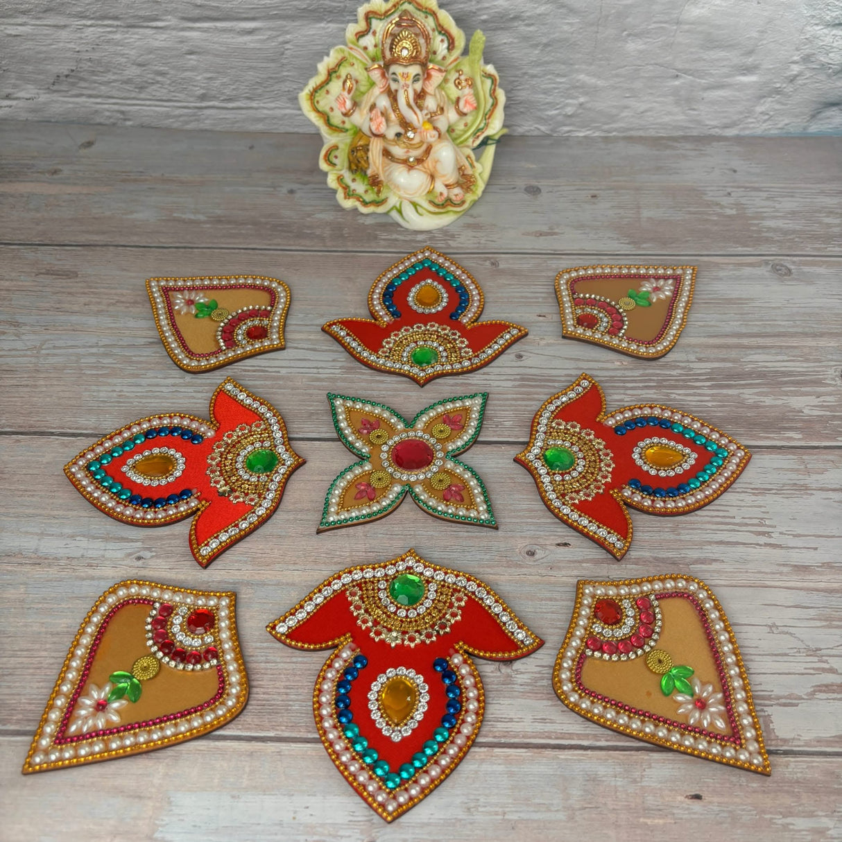 Acrylic Rangoli Set Indian Traditional Handmade Reusable Rangoli Diwali Navratri Christmas Home Decor Floor Table Decoration - Deepawali Wedding Housewarming Gift Pack of 1 (20 Inches) - LoveNspire