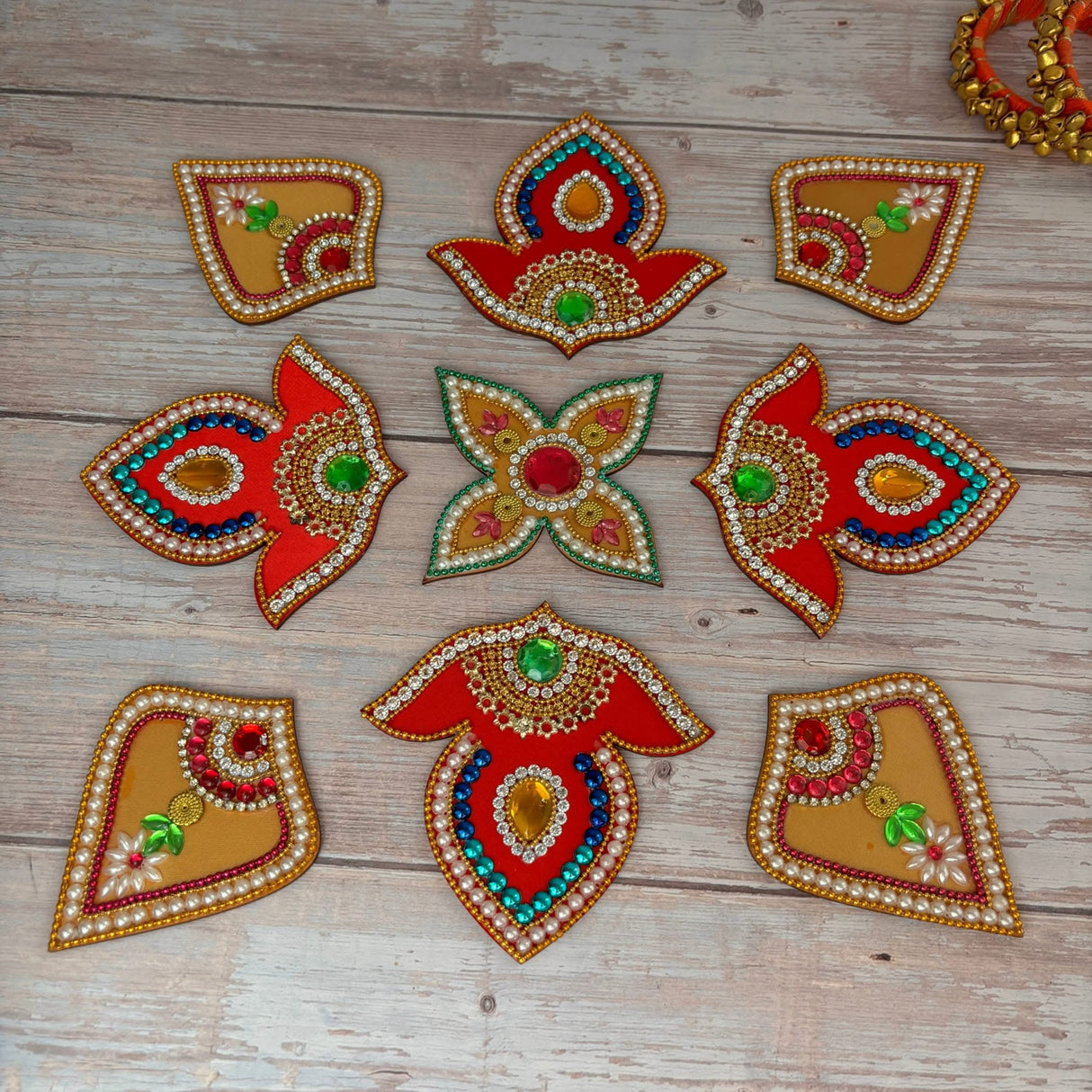 Acrylic Rangoli Set Indian Traditional Handmade Reusable Rangoli Diwali Navratri Christmas Home Decor Floor Table Decoration - Deepawali Wedding Housewarming Gift Pack of 1 (20 Inches) - LoveNspire