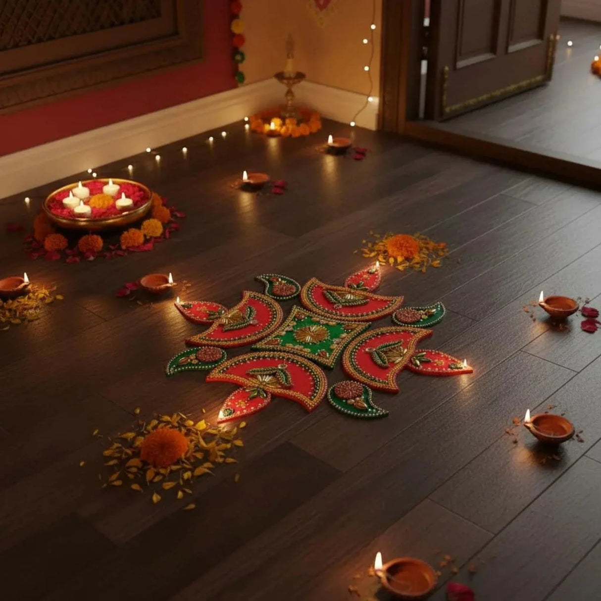 Acrylic Rangoli Set Indian Traditional Handmade Reusable Rangoli Diwali Navratri Home Temple Decor Floor Table Decoration - Deepawali Wedding Housewarming Gift Pack of 1 (12 Inches) - LoveNspire