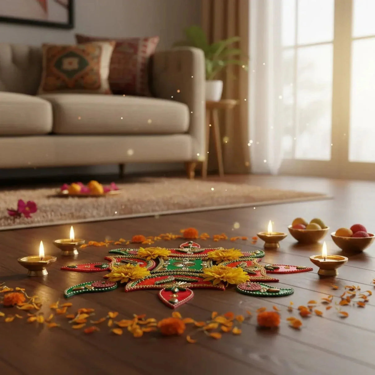 Acrylic Rangoli Set Indian Traditional Handmade Reusable Rangoli Diwali Navratri Home Temple Decor Floor Table Decoration - Deepawali Wedding Housewarming Gift Pack of 1 (12 Inches) - LoveNspire