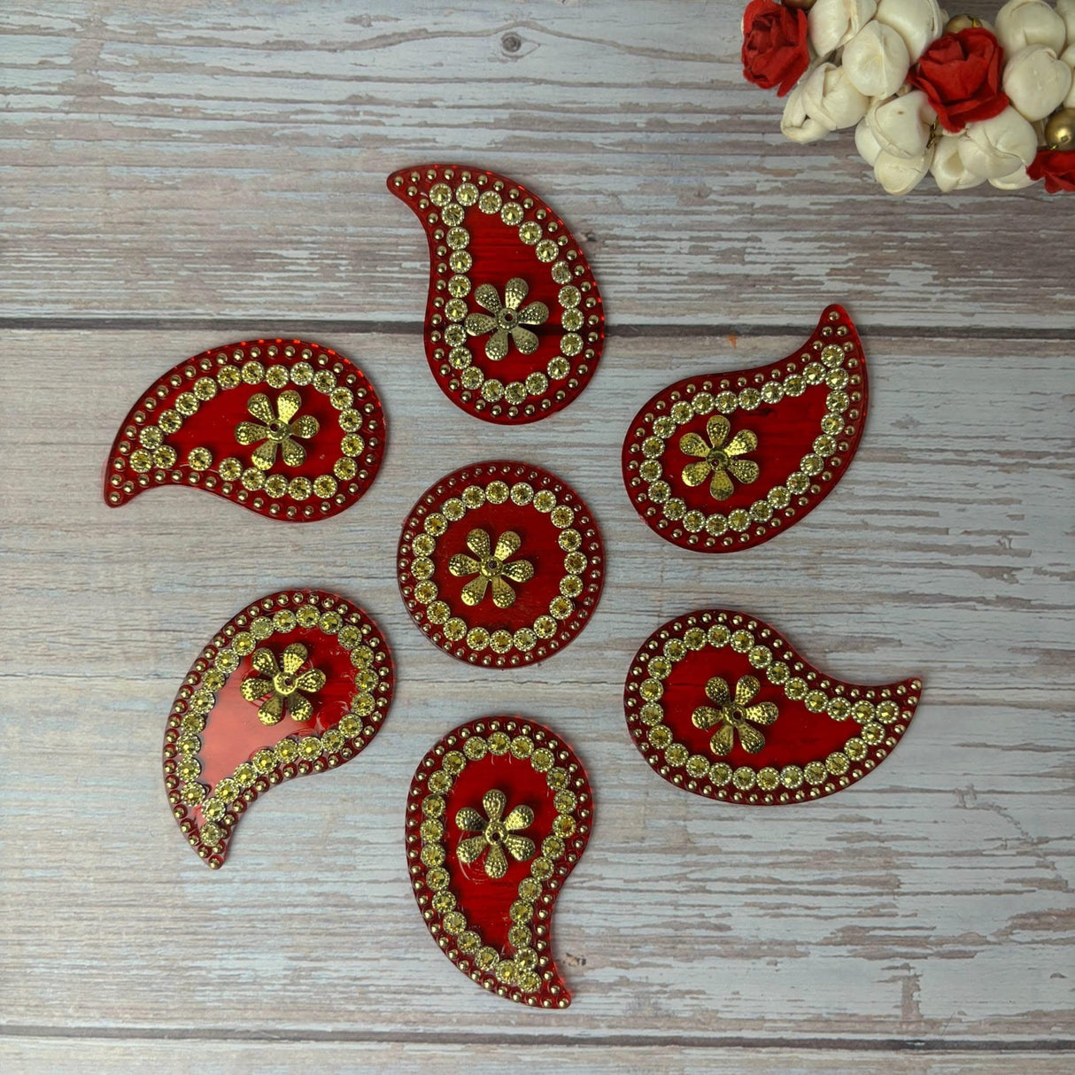 Acrylic Rangoli Set Indian Traditional Handmade Reusable Paisley Design Rangoli Diwali Navratri Home Temple Decor Floor Table Decoration - Deepawali Wedding Housewarming Gift (6.5 Inches) - LoveNspire
