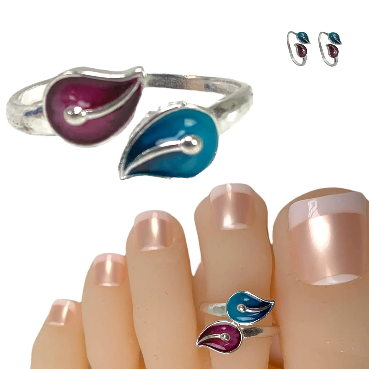 Adjustable Leaf Silver Toe Rings Pair Indian Bichiya Real Silver Feet Accessories Tribal Toe Rings Summer Beach Jewelry Comfort Fit Toe Rings for Women - LoveNspire