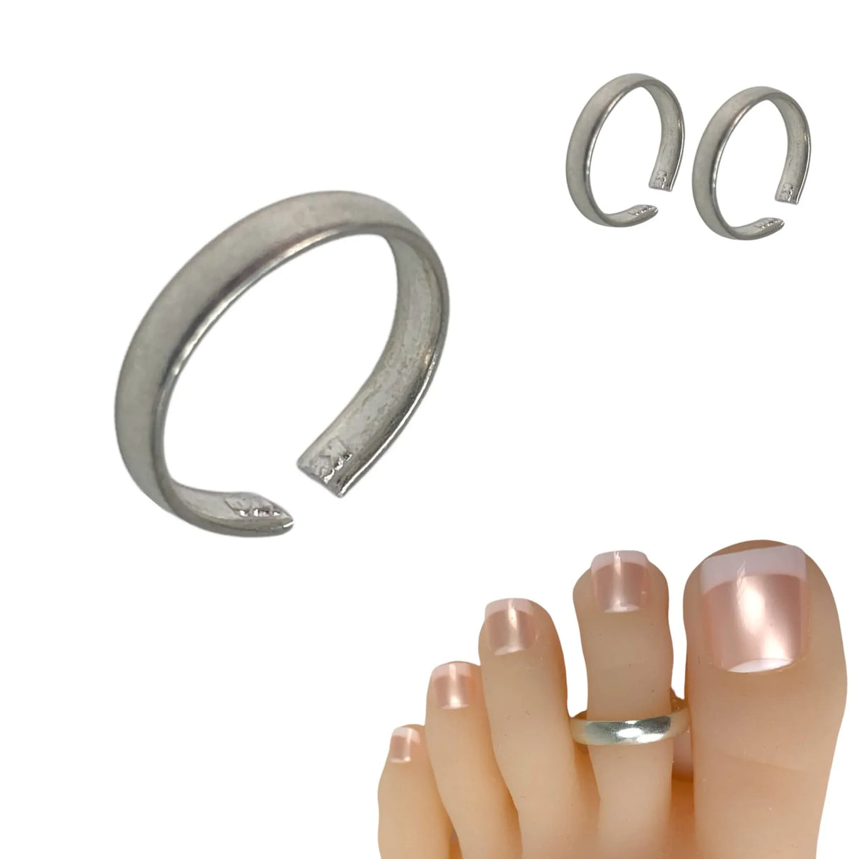 Adjustable Solid Indian Bichua, Bichiya Real Silver Toe Rings Pair for Women Summer Beach Toe Rings Set Pinky Band Rings Barefoot Foot Jewelry - LoveNspire