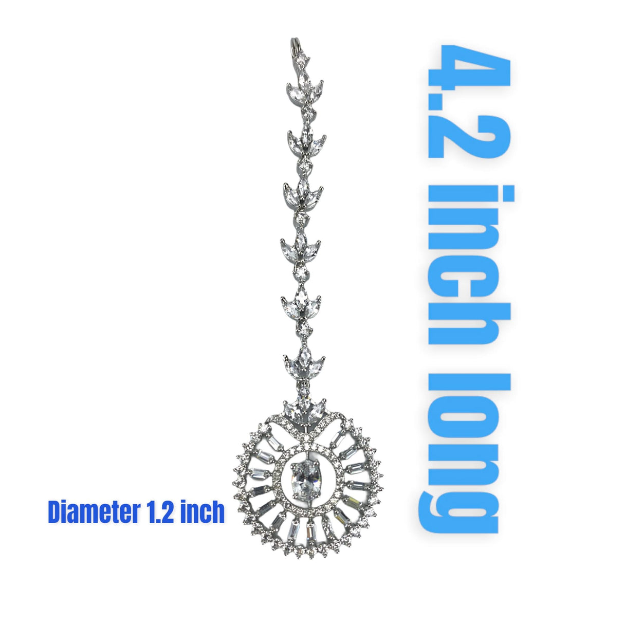 American Diamond Maang Tikka Silver Plated Matha Patti Indian Traditional Women Forehead Jewelry Pakistani Punjabi Wedding Favor Studded Jhoomer Designer Head Accessory Gift for Her - LoveNspire