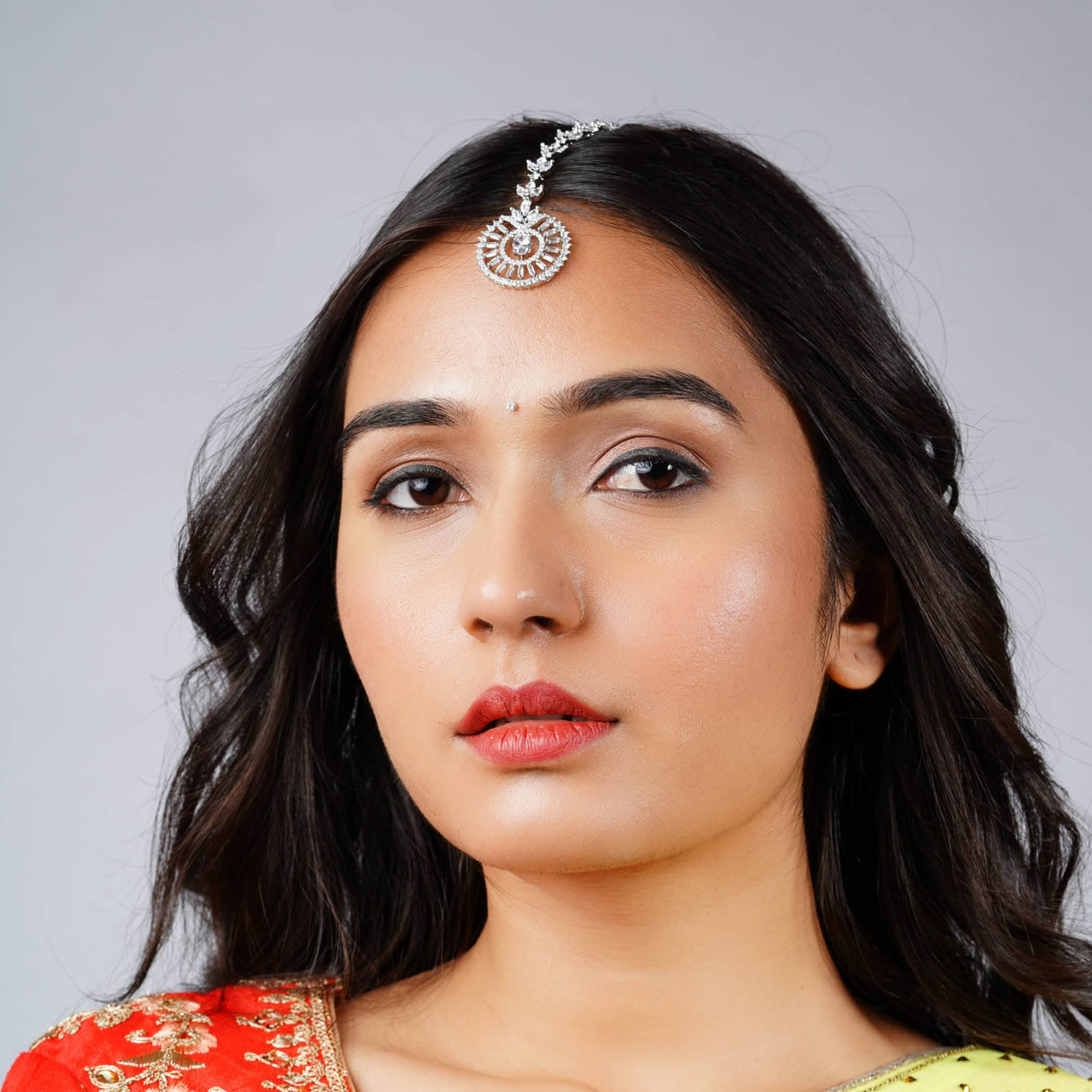 American Diamond Maang Tikka Silver Plated Matha Patti Indian Traditional Women Forehead Jewelry Pakistani Punjabi Wedding Favor Studded Jhoomer Designer Head Accessory Gift for Her - LoveNspire
