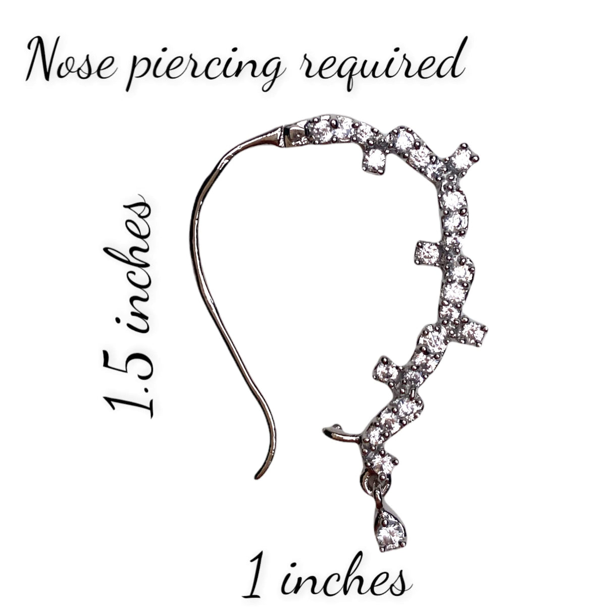 Cz Nose Ring with Rhodium Plating - Western Classic Nosepin Jewelry for Women Indian U-Shape Nose Rings Non-Piercing Nose Pin Septum Pressable Antique Silver Bridesmaid Nath Gift for Her - LoveNspire