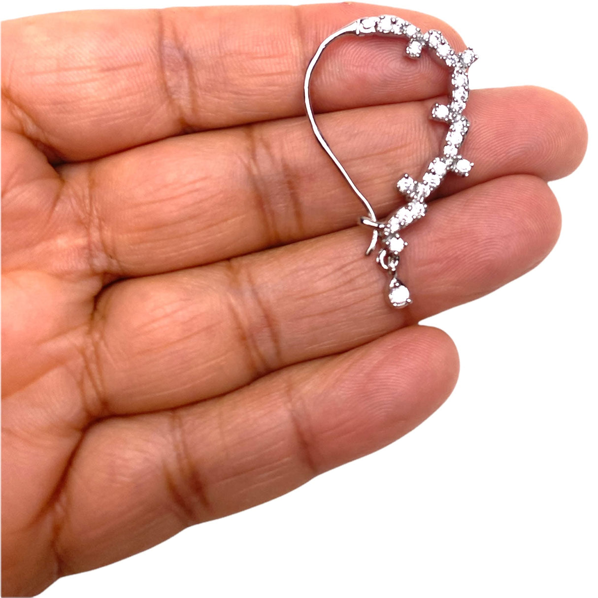 Cz Nose Ring with Rhodium Plating - Western Classic Nosepin Jewelry for Women Indian U-Shape Nose Rings Non-Piercing Nose Pin Septum Pressable Antique Silver Bridesmaid Nath Gift for Her - LoveNspire