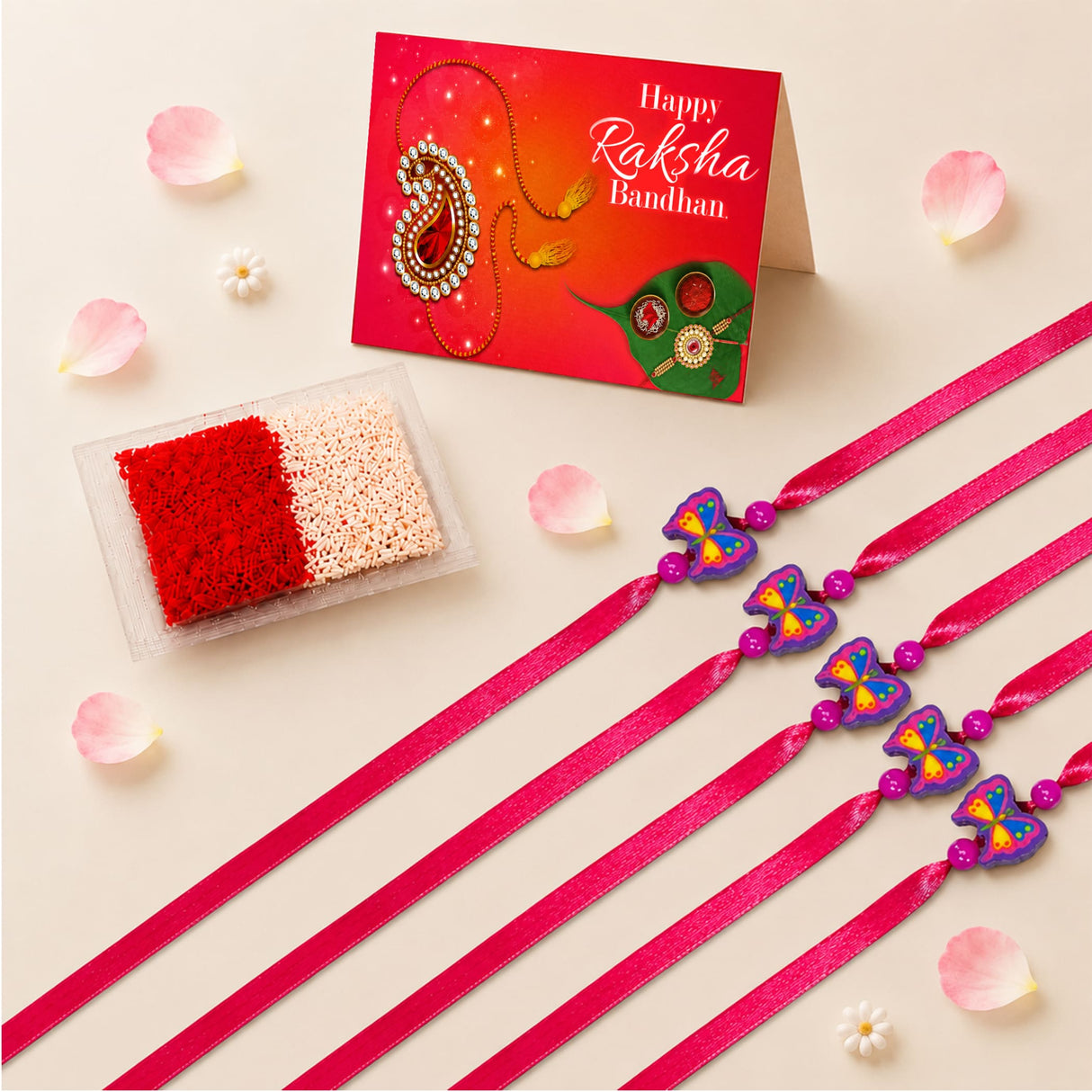 Cute Cartoon Eraser Rakhi for Kids (5 Pcs) – Adjustable Satin Ribbon Bracelet with Fun Eraser Charms, Raksha Bandhan Gift for Brother, Symbol of Good Luck & Protection