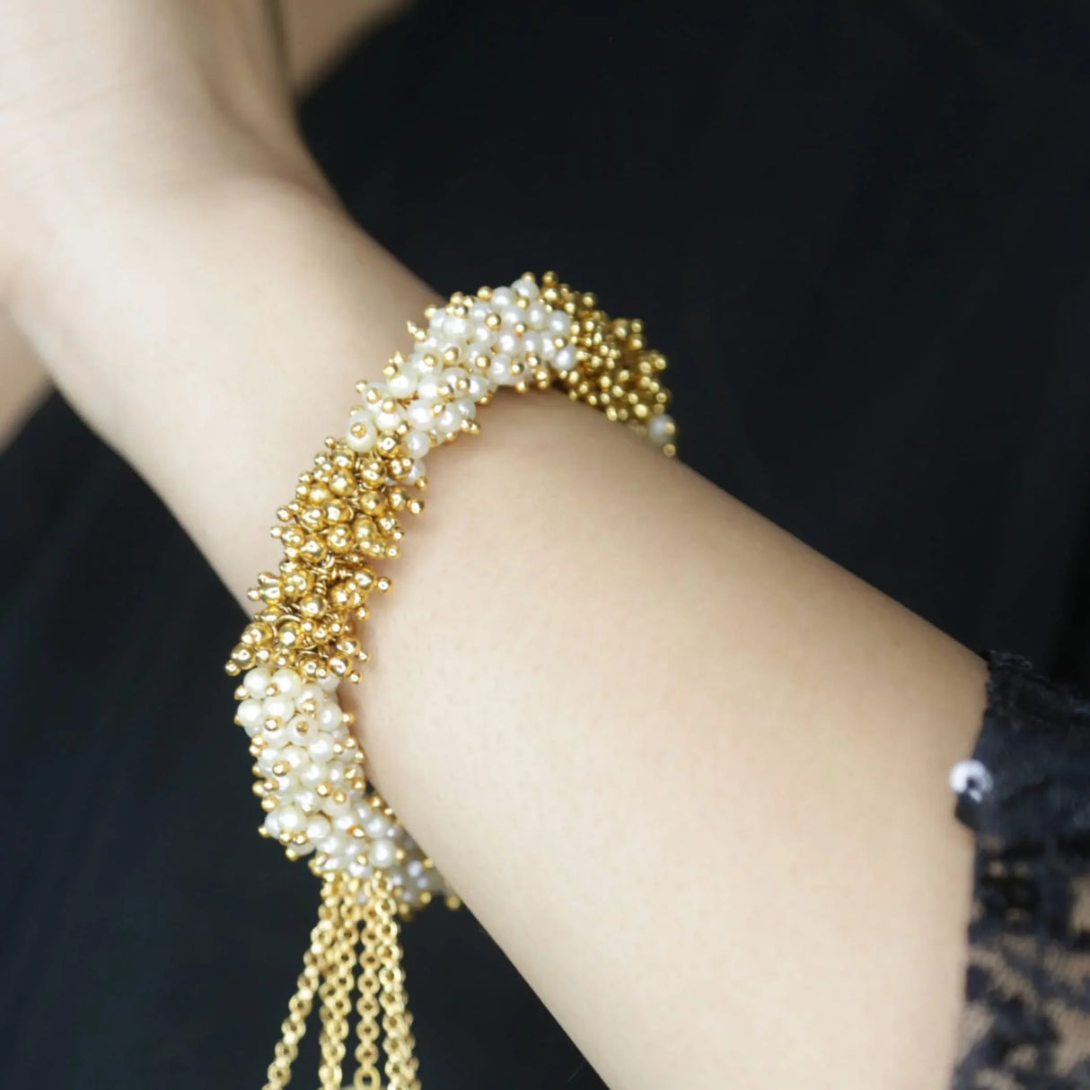 Antique Adjustable Bracelet with Gold Plating Bangle Bracelets for Women Gold and Pearl Bracelet Indian Jewellary Indian Favor or Mothers Day Valentines Anniversary Birthday Gifts - LoveNspire