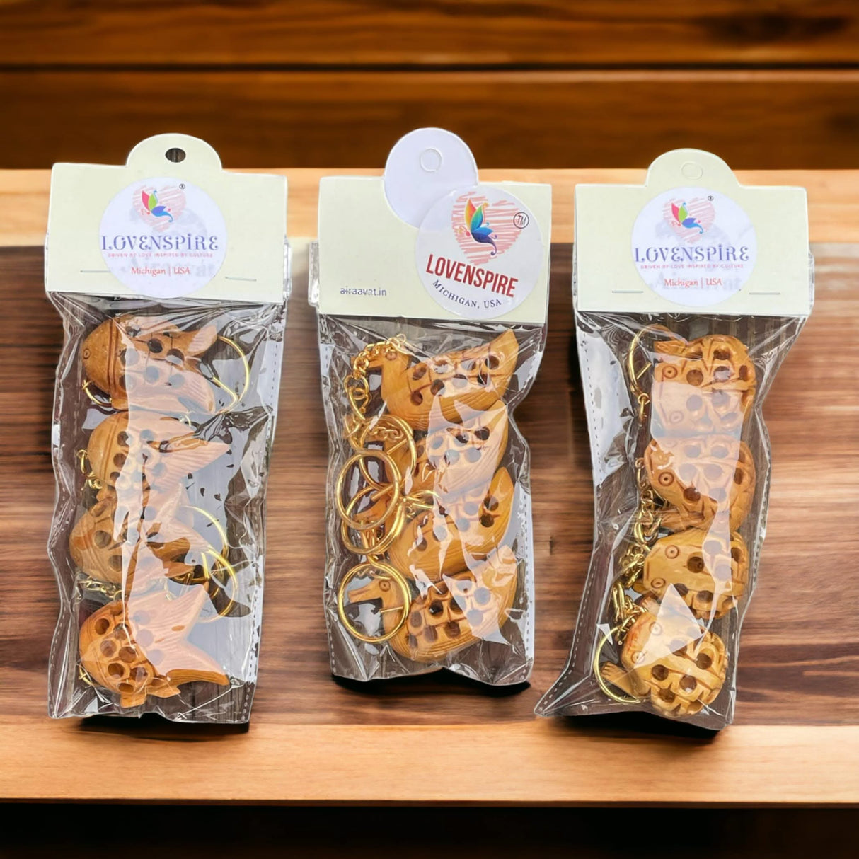 4Pc Wooden Keychain Amulet Keyring Door Car Key Chains Good Luck Key Holder for Thanksgiving Housewarming Gift - LoveNspire