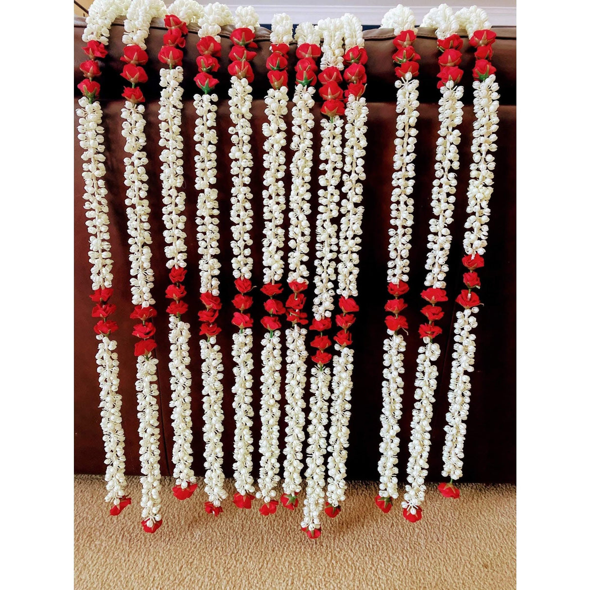 Artificial Jasmine Buds Rose Garland 4 Strings for Festivals Pooja Indian Muslim Wedding Housewarming Diwali Decorations Eid Decoration Mehndi Party Day of the Dead Door Hanging Decor - LoveNspire