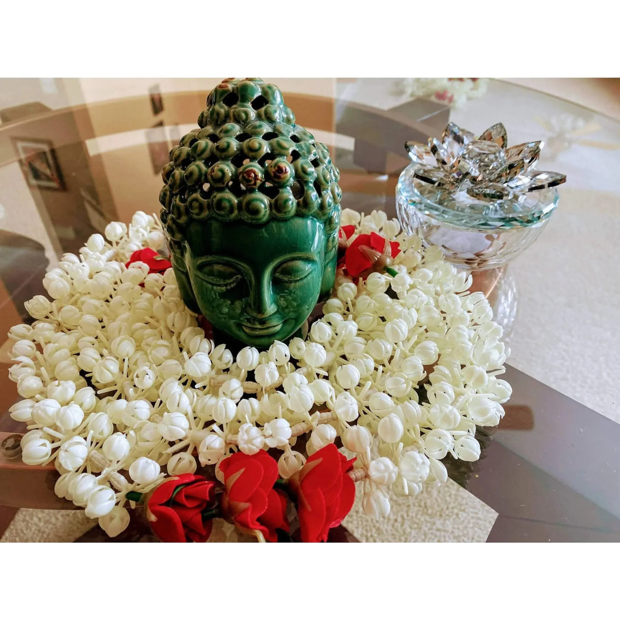 Artificial Jasmine Buds Rose Garland 4 Strings for Festivals Pooja Indian Muslim Wedding Housewarming Diwali Decorations Eid Decoration Mehndi Party Day of the Dead Door Hanging Decor - LoveNspire