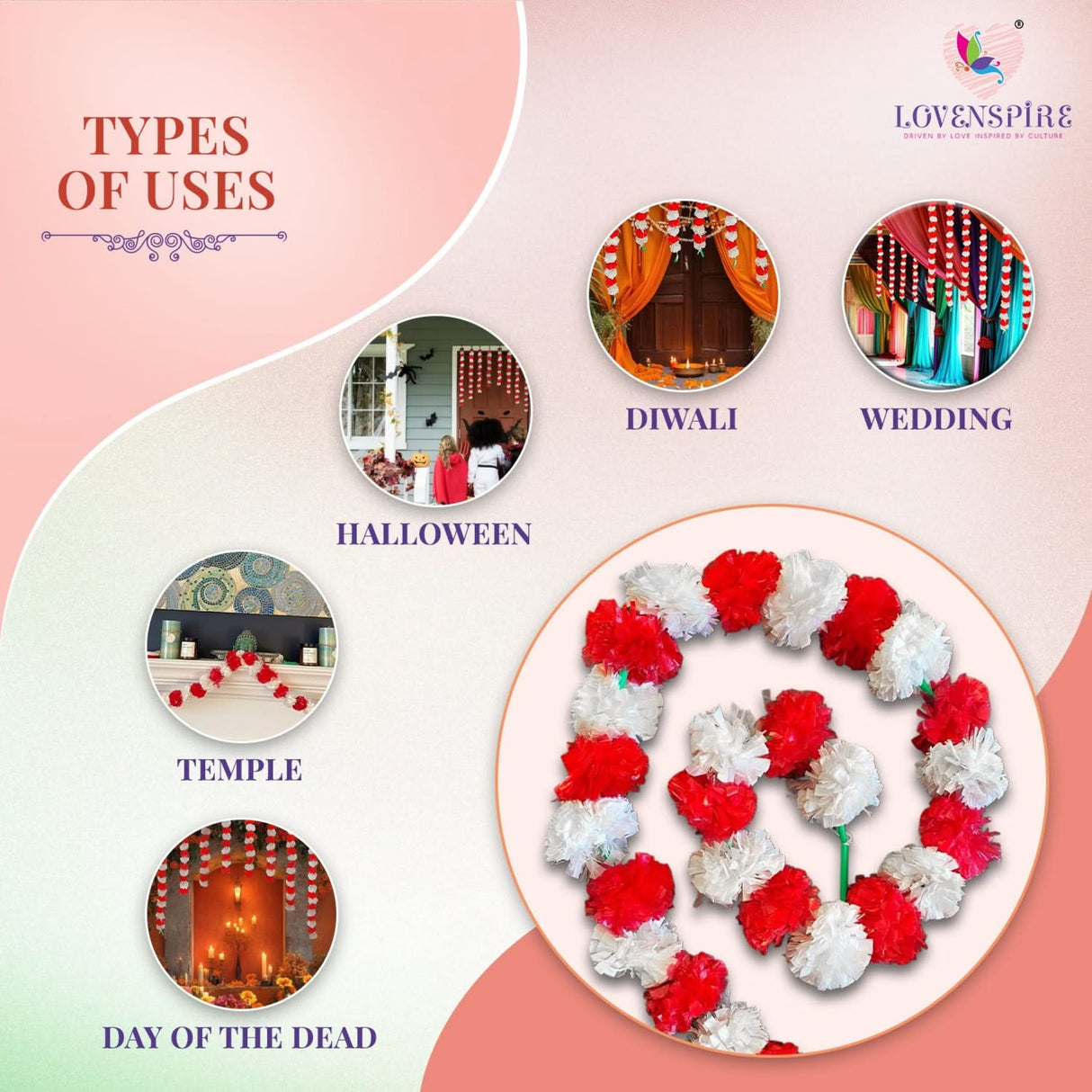 Artificial Marigold Flowers Garland Bandhanwar String for Home Party Door Hanging Diwali Decorations Day of the Dead Ofrenda Dia De Los Muertos Mexican Flowers Halloween Marygold Decor - LoveNspire