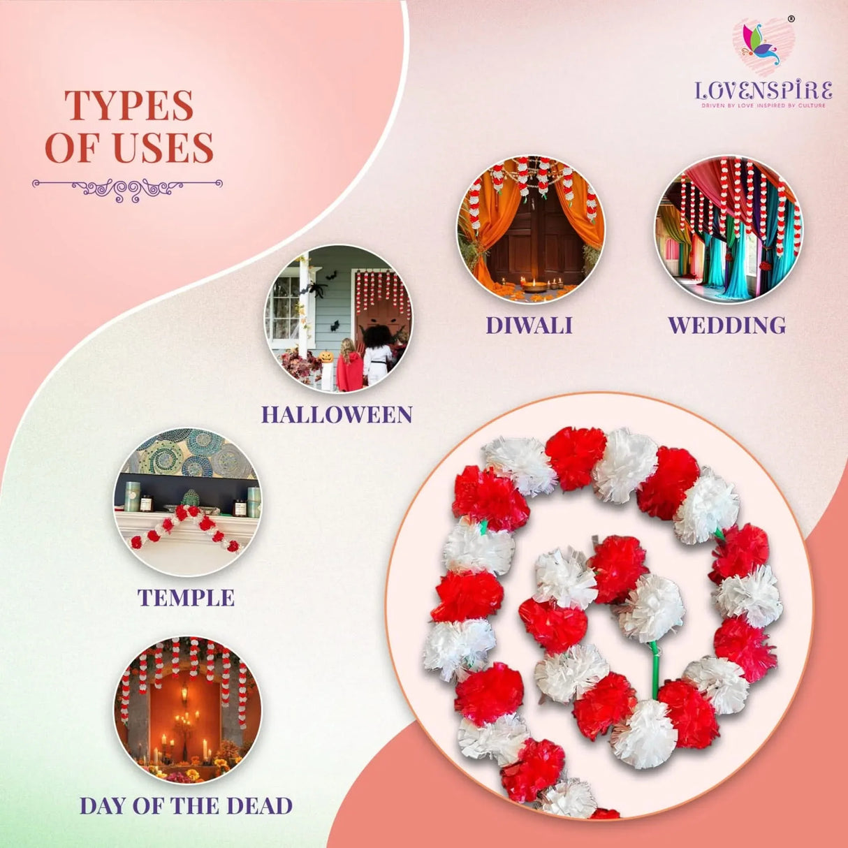 Artificial Marigold Flowers Garland Bandhanwar String for Home Party Door Hanging Diwali Decorations Day of the Dead Ofrenda Dia De Los Muertos Mexican Flowers Halloween Marygold Decor - LoveNspire