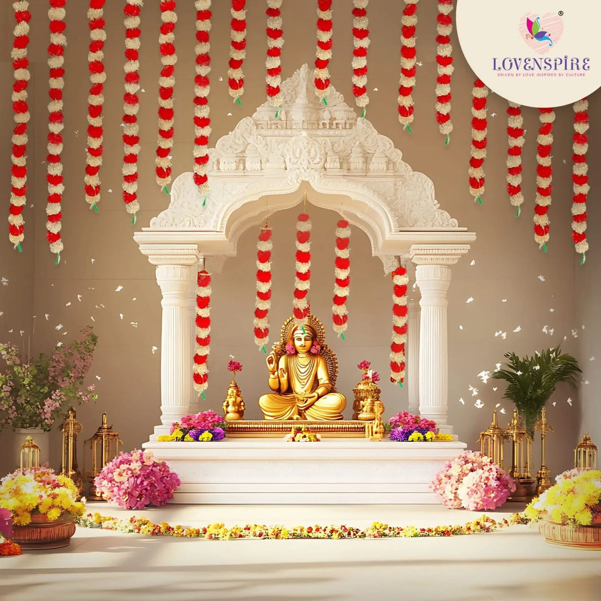 Artificial Marigold Flowers Garland Bandhanwar String for Home Party Door Hanging Diwali Decorations Day of the Dead Ofrenda Dia De Los Muertos Mexican Flowers Halloween Marygold Decor - LoveNspire