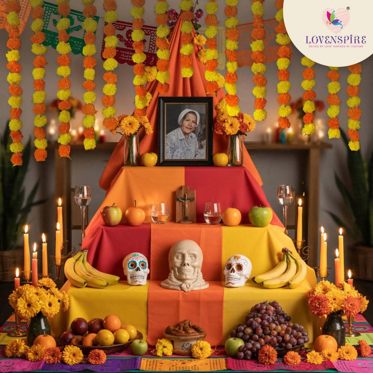 5 Strings Artificial Marigold Flowers Garland for Home Party Door Hanging Diwali Navratri Decorations Day of the Dead Dia De Los Muertos Ofrenda Halloween Mexican Fiesta Party Decor - LoveNspire