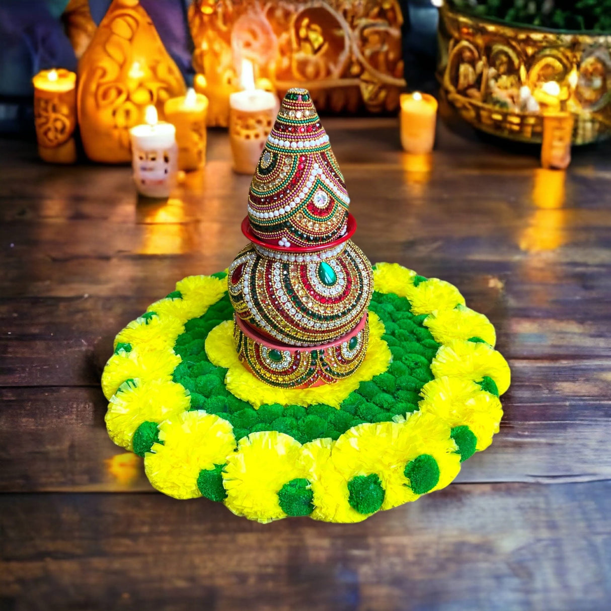 Ugadi Decor Decorative Flower Rangoli Artificial Marigold Rangoli Indian Wedding Favor Housewarming Pooja Diwali Festive Decor Religious Temple Item Return Gift - LoveNspire