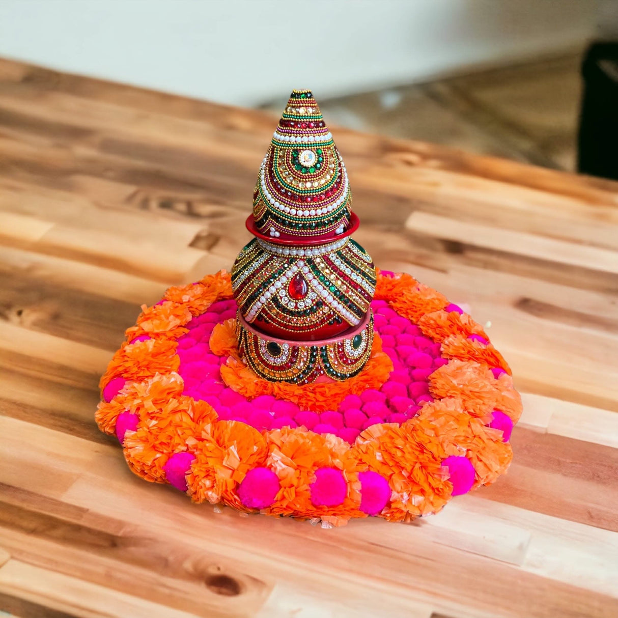 Ugadi Decor Decorative Flower Rangoli Artificial Marigold Rangoli Indian Wedding Favor Housewarming Pooja Diwali Festive Decor Religious Temple Item Return Gift - LoveNspire