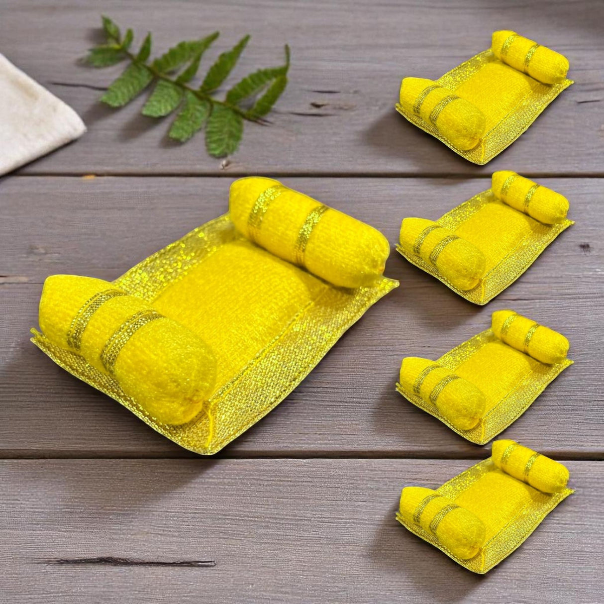 4x Mini Laddu Gopal Velvet Asan Takiya Pillow Set for Lord Ganesha, Krishna, Kanha Ji, Bal Gopal God Goddess Idol Soft Mattress Cushion/gadda Bed Cum Aasan Set (3x2.25 Inch) - LoveNspire