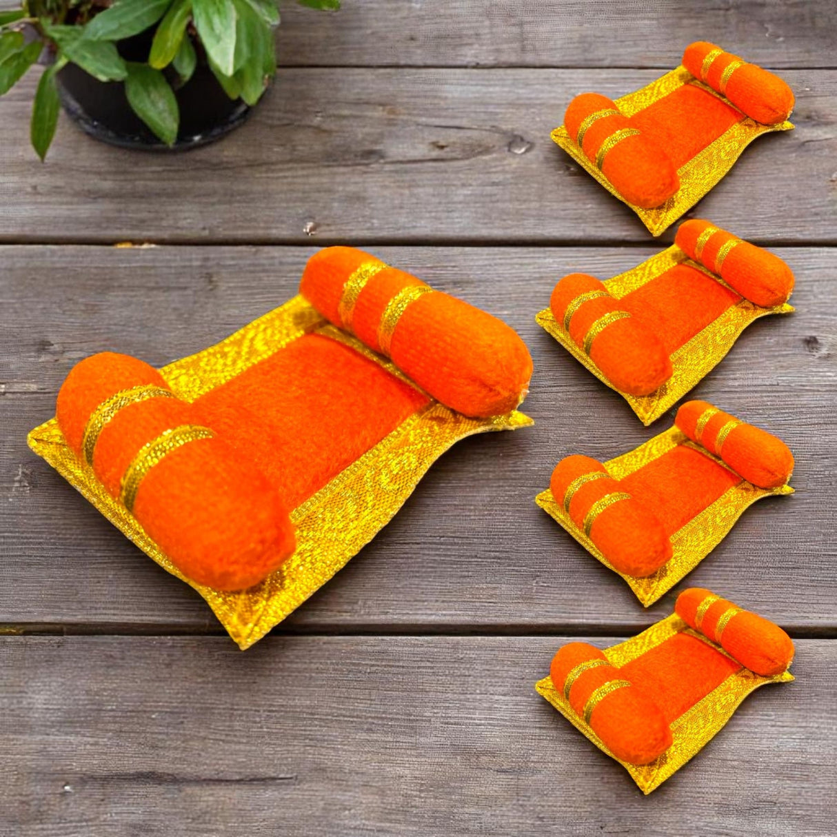 4x Mini Laddu Gopal Velvet Asan Takiya Pillow Set for Lord Ganesha, Krishna, Kanha Ji, Bal Gopal God Goddess Idol Soft Mattress Cushion/gadda Bed Cum Aasan Set (3x2.25 Inch) - LoveNspire