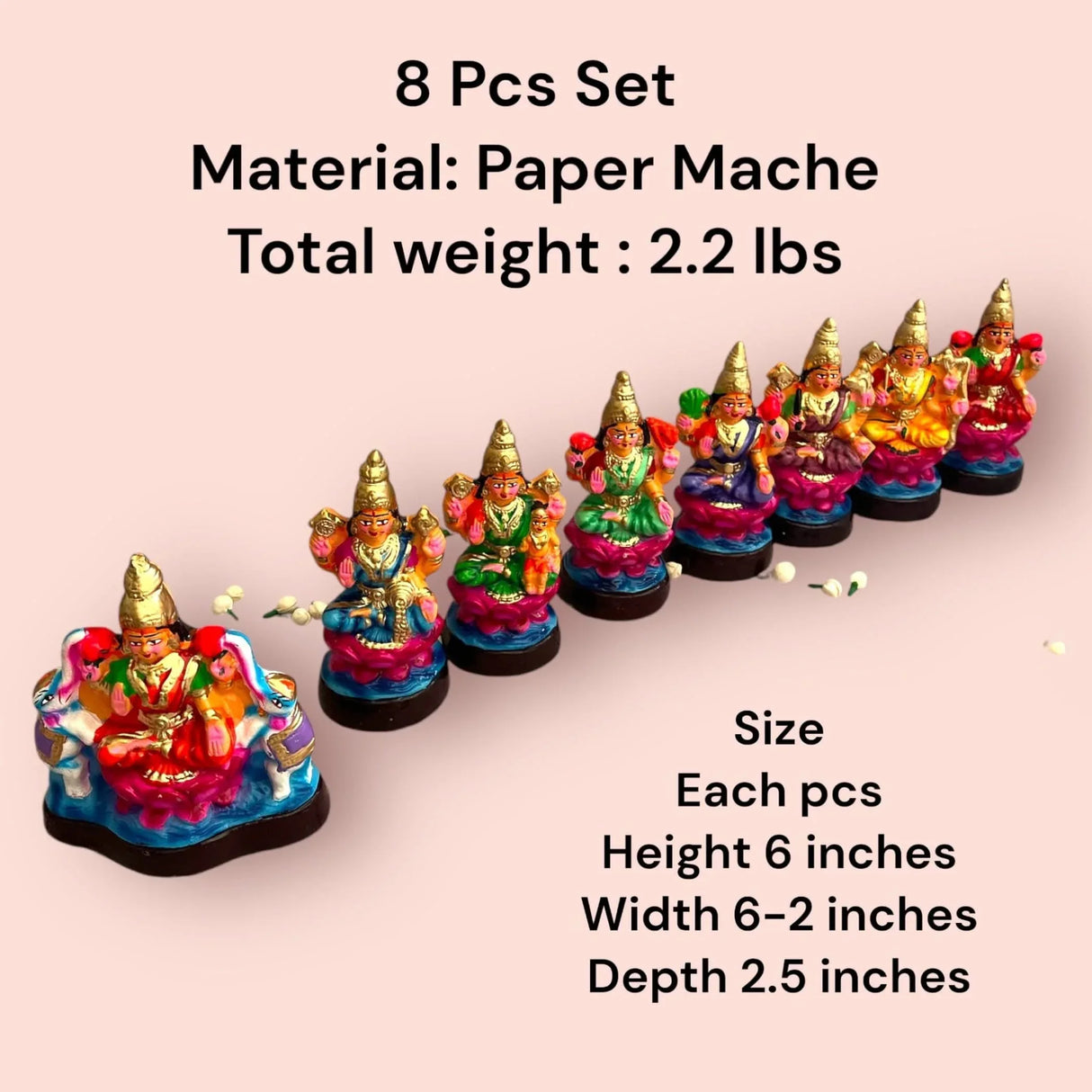Goddess Ashtalakshmi Set for Navratri Golu Dolls Diwali Puja Temple Office Decor Handmade Golu Doll Set of 8 Indian Traditional Home Decor Gifting Item Navaratri Golu (6 Inches) - LoveNspire