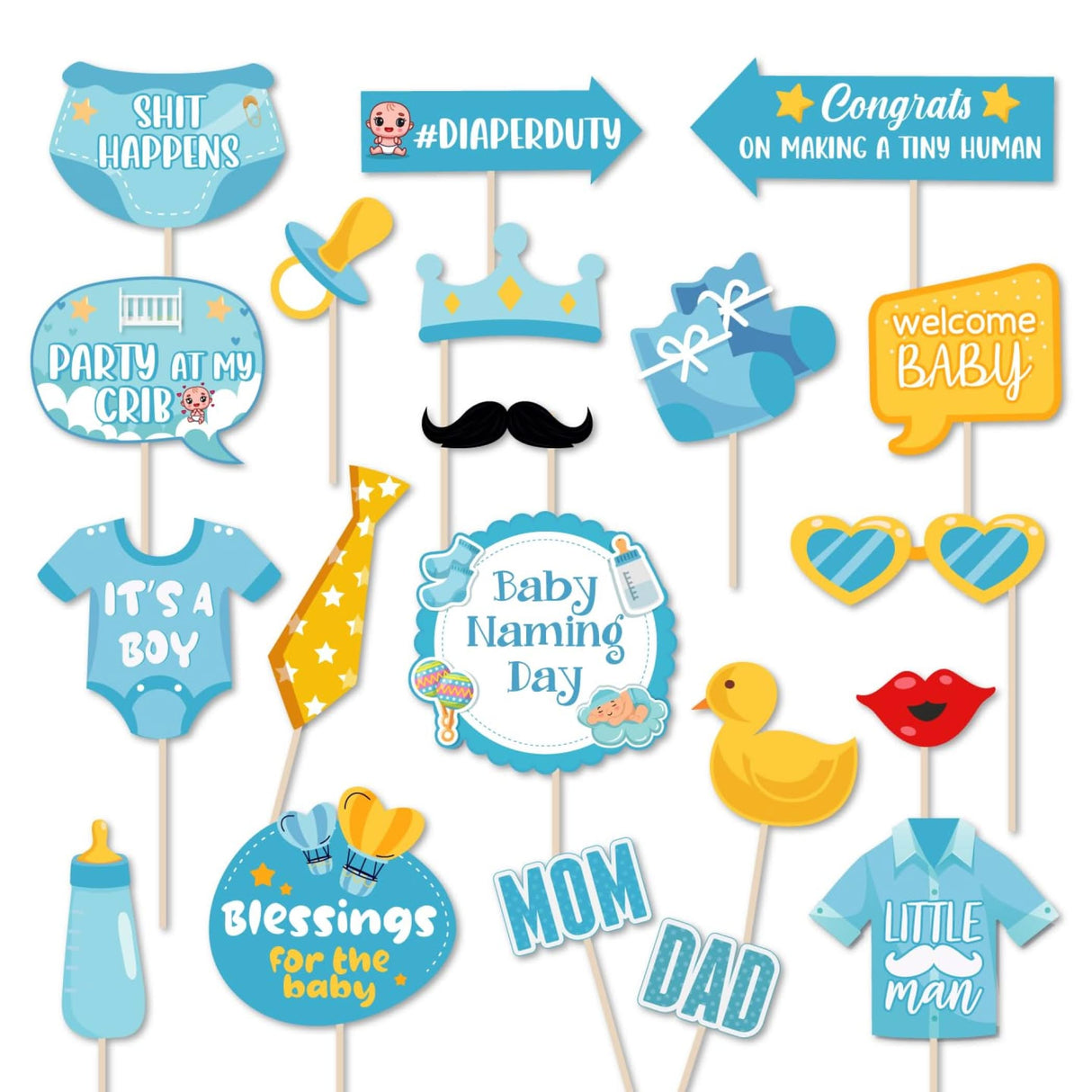 20 Pcs It's a Boy Photo Booth Props Baby Naming Day Photobooth Kit Little one Baby Shower Selfie Props with Sticks Pink Party Supplies & Decorations Favors - LoveNspire