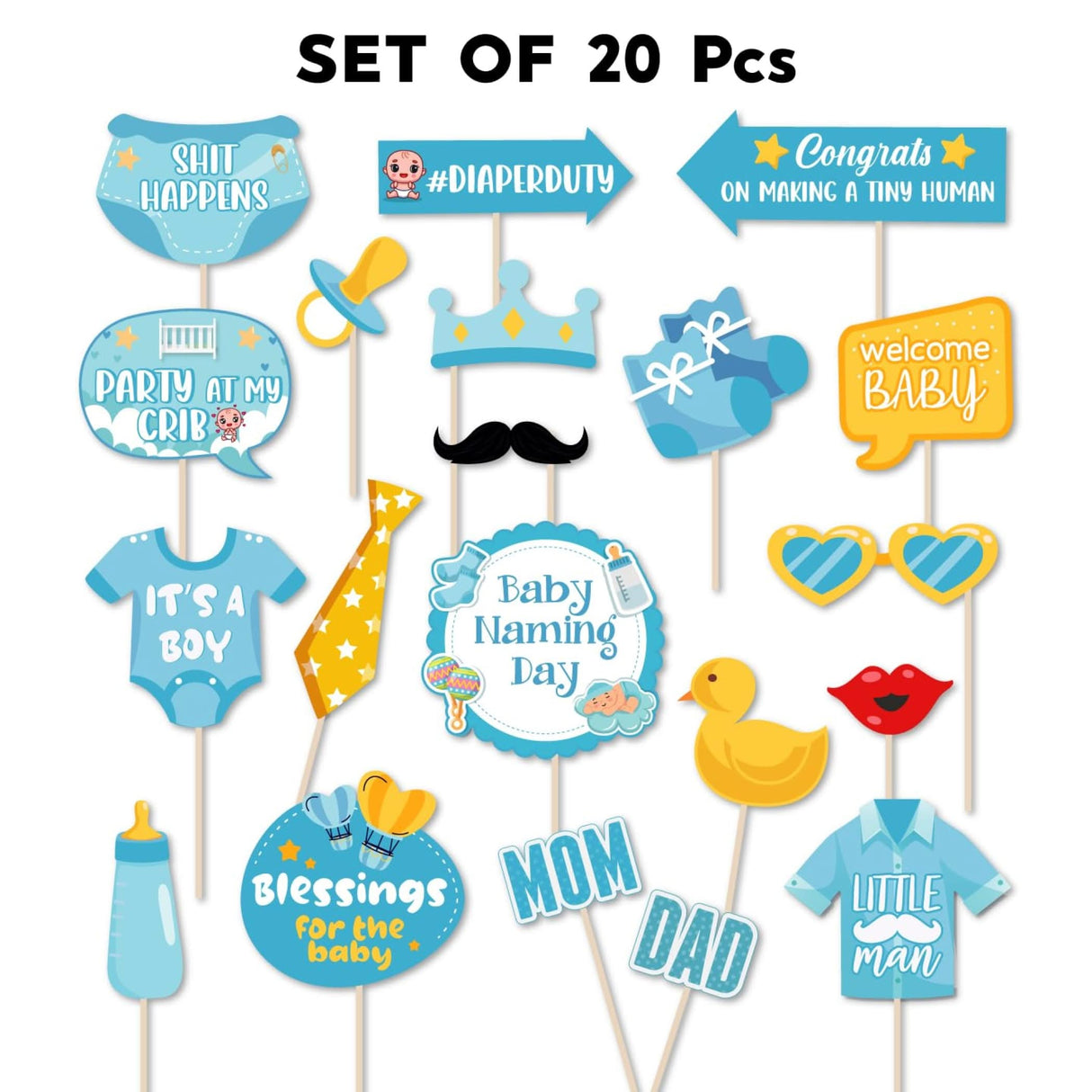 20 Pcs It's a Boy Photo Booth Props Baby Naming Day Photobooth Kit Little one Baby Shower Selfie Props with Sticks Pink Party Supplies & Decorations Favors - LoveNspire