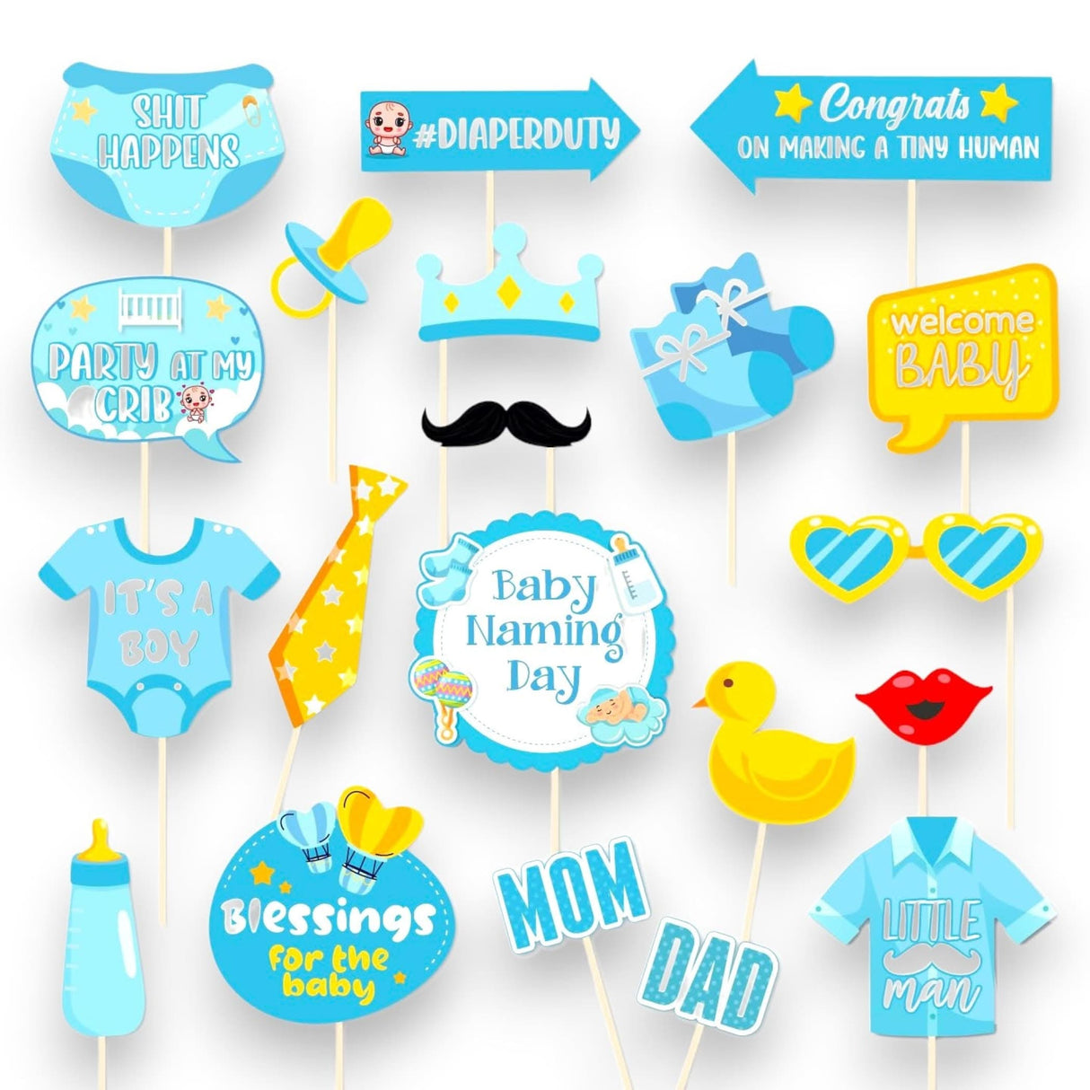 20 Pcs It's a Boy Photo Booth Props Baby Naming Day Photobooth Kit Little one Baby Shower Selfie Props with Sticks Pink Party Supplies & Decorations Favors - LoveNspire