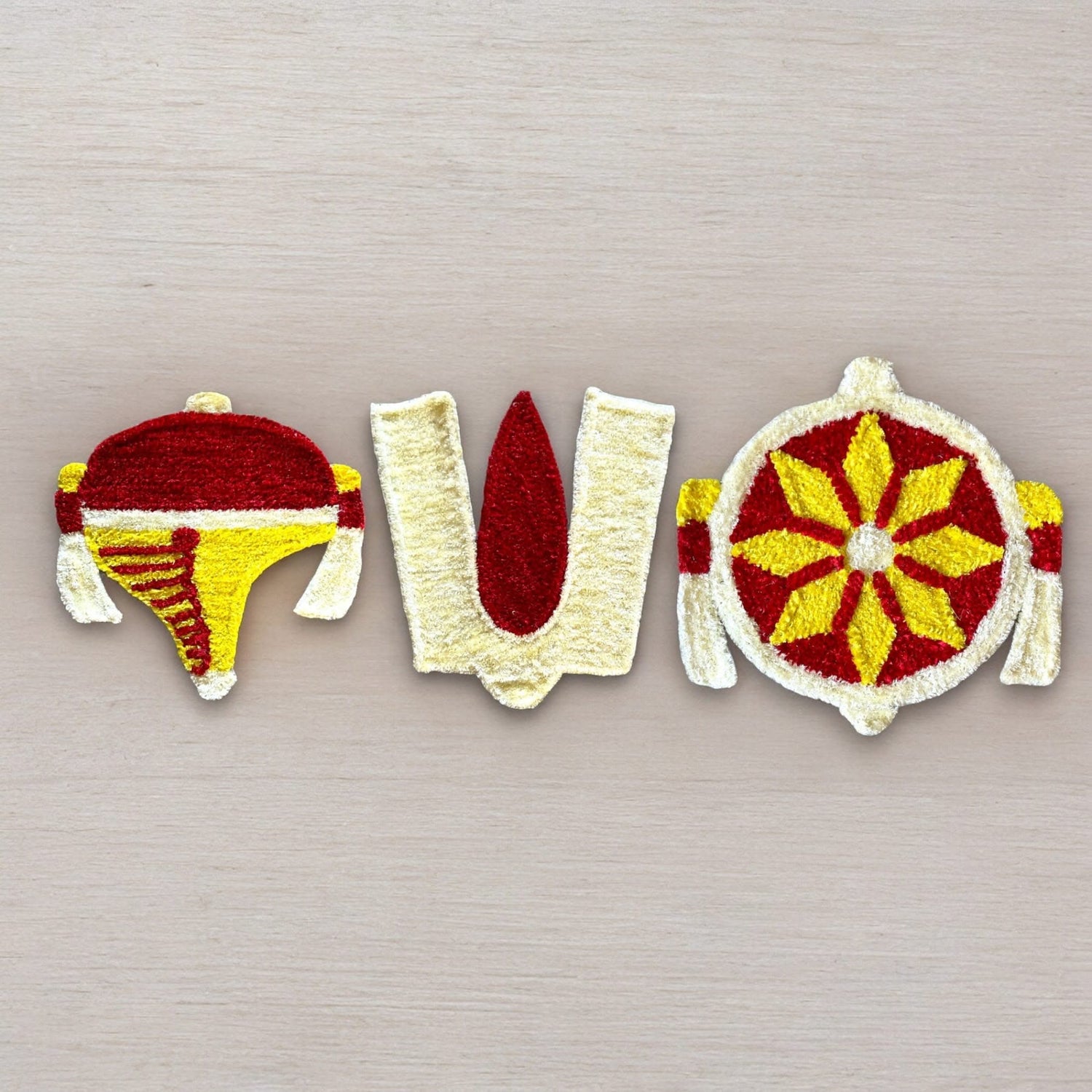 Balaji Shanku Chakra Namam Set Flax Fur Yarn Wool Tirupati Balaji Tilak Cutouts with Canvas Base Indian Traditional Lordvishnu Puja Backdrop Decoration Cutout for Pooja Wedding Decor Housewarming Gift - LoveNspire