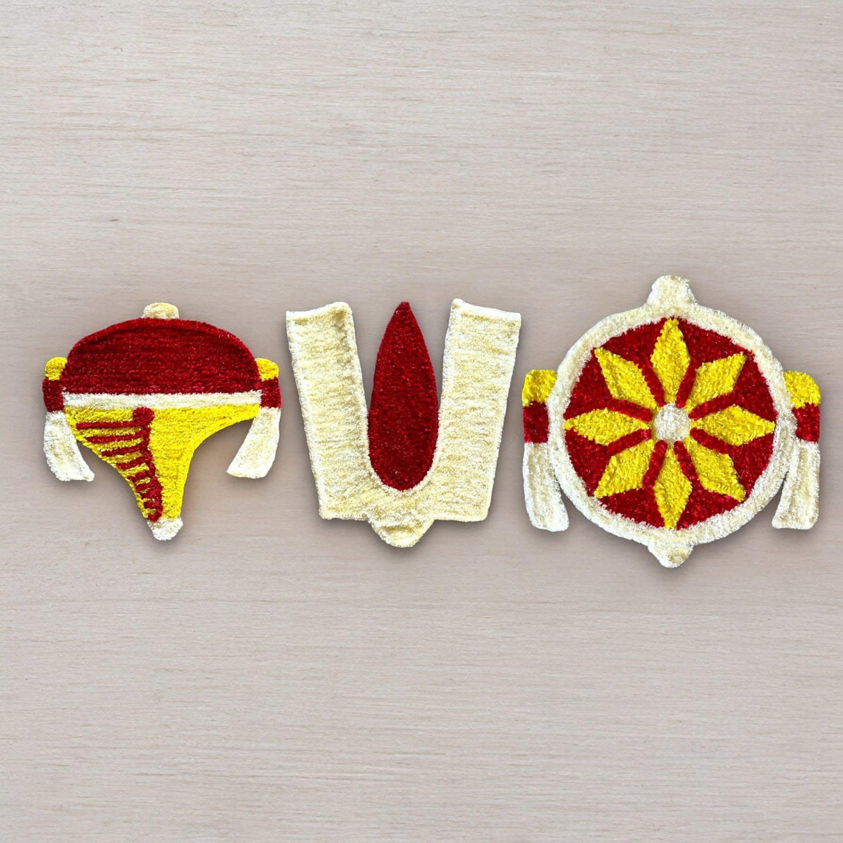 Balaji Shanku Chakra Namam Set Flax Fur Yarn Wool Tirupati Balaji Tilak Cutouts with Canvas Base Indian Traditional Lordvishnu Puja Backdrop Decoration Cutout for Pooja Wedding Decor Housewarming Gift - LoveNspire