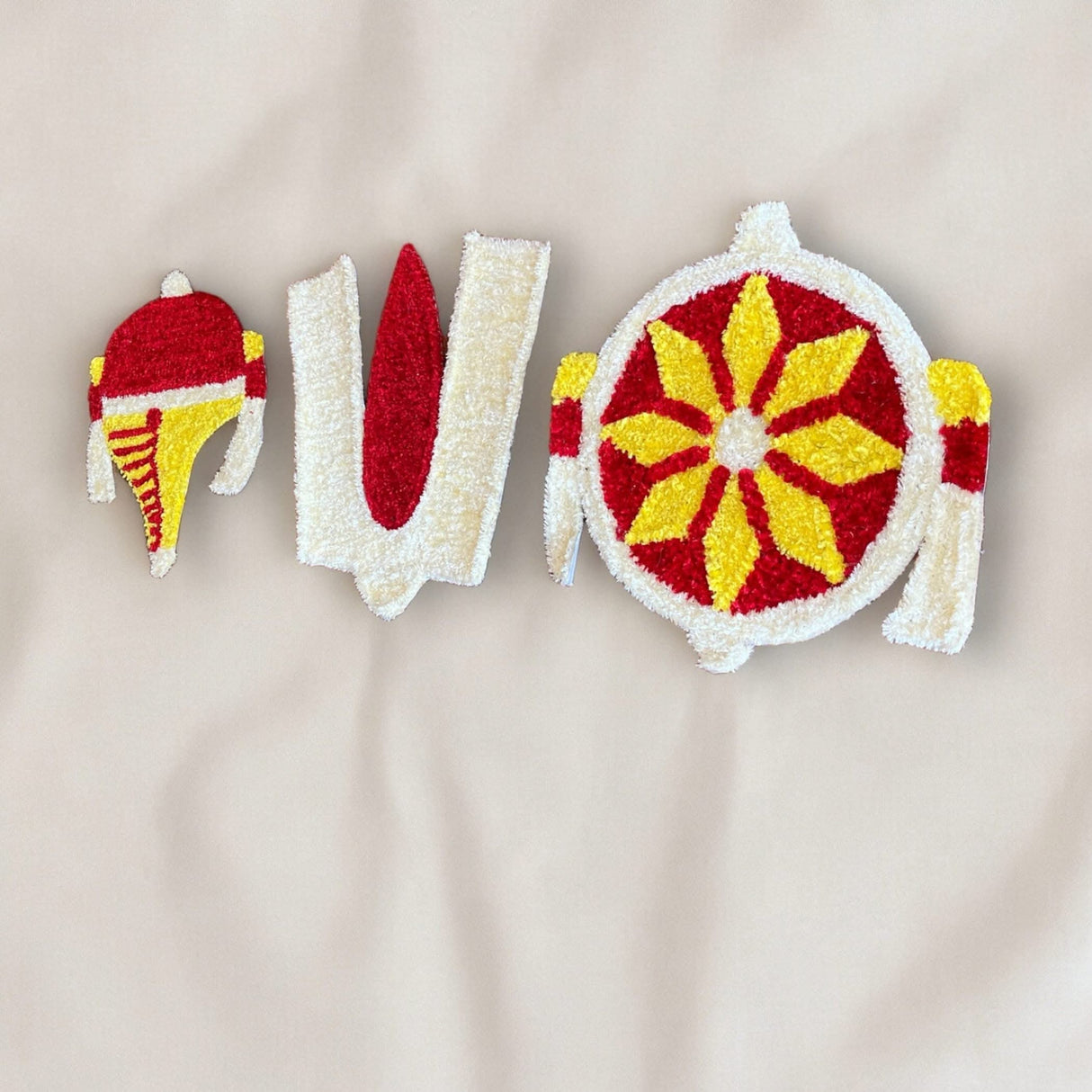 Balaji Shanku Chakra Namam Set Flax Fur Yarn Wool Tirupati Balaji Tilak Cutouts with Canvas Base Indian Traditional Lordvishnu Puja Backdrop Decoration Cutout for Pooja Wedding Decor Housewarming Gift - LoveNspire