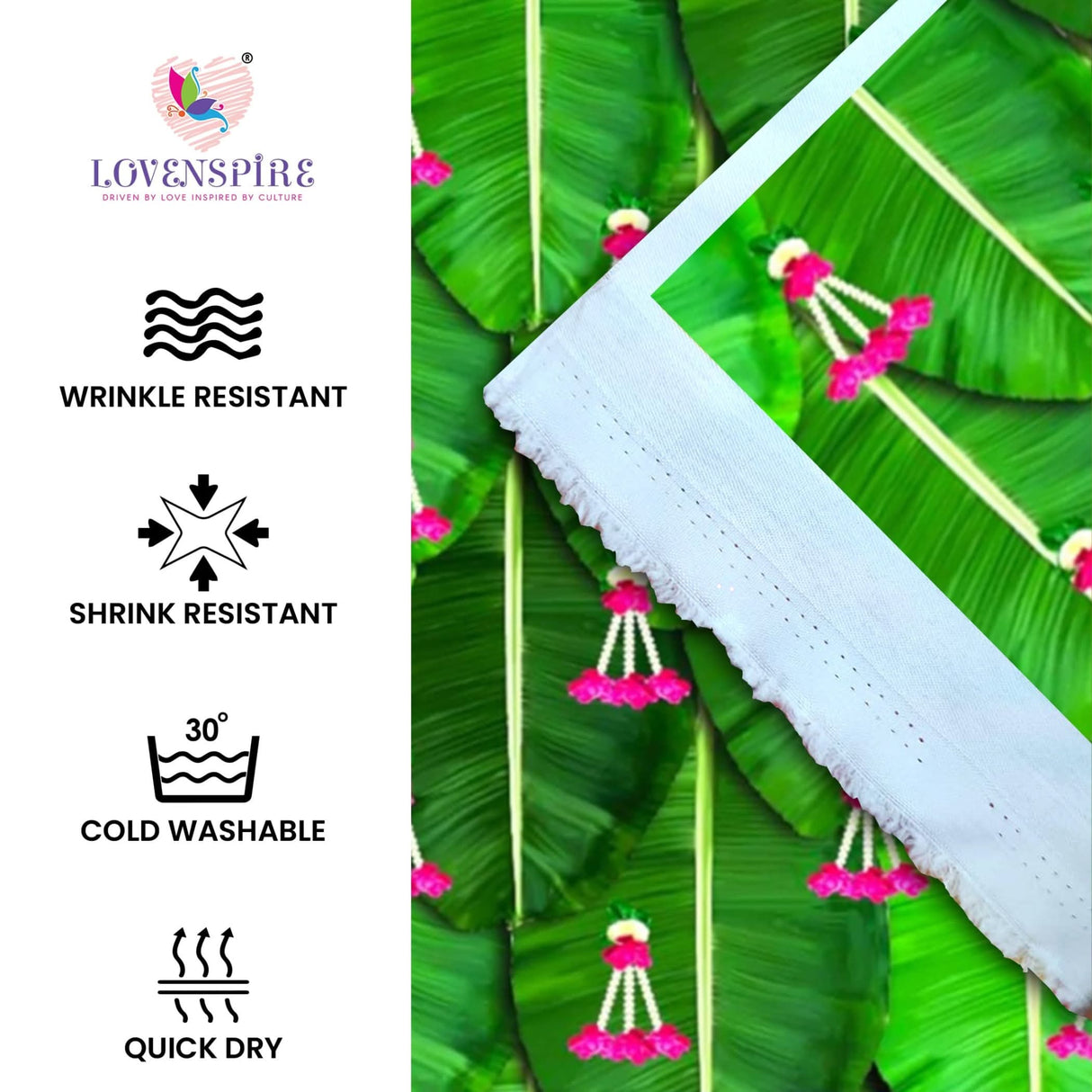 Banana Leaf Backdrop 5x8 Feet Backdrop Indian Traditional Cloth Backdrop Pooja Backdrop Indian Wall Art Photo Decor Banner Diwali Decor Wedding Backdrop Decorative Pooja Cloth - LoveNspire