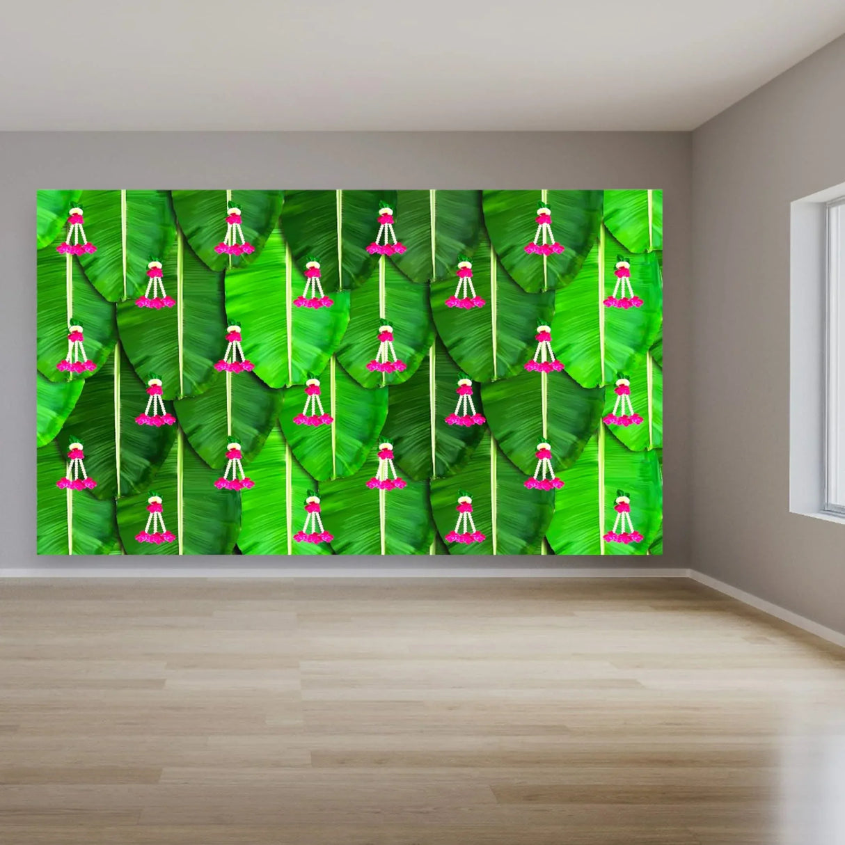 Banana Leaf Backdrop 5x8 Feet Backdrop Indian Traditional Cloth Backdrop Pooja Backdrop Indian Wall Art Photo Decor Banner Diwali Decor Wedding Backdrop Decorative Pooja Cloth - LoveNspire