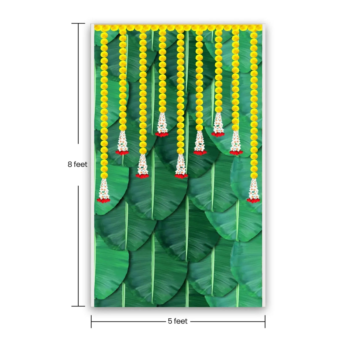 Banana Leaf with Marigold Backdrop Indian Traditional Cloth 5x8 Feet Backdrop Pooja Backdrop Indian Wall Art Photo Decor Banner Diwali Decor Wedding Backdrop Decorative Cloth - LoveNspire