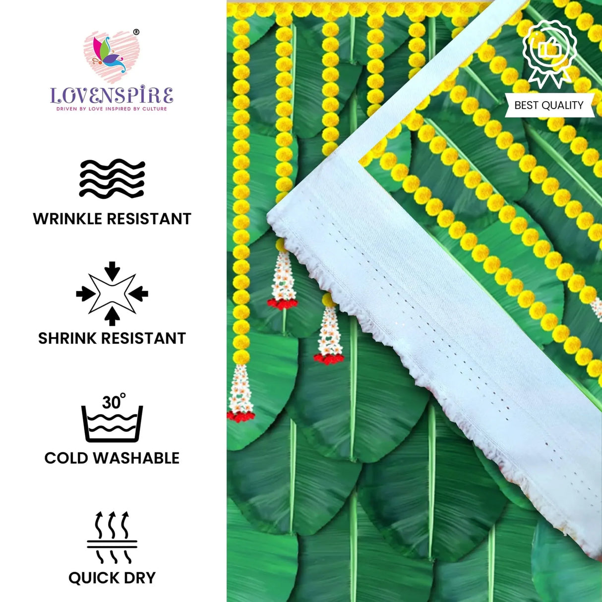 Banana Leaf with Marigold Backdrop Indian Traditional Cloth 5x8 Feet Backdrop Pooja Backdrop Indian Wall Art Photo Decor Banner Diwali Decor Wedding Backdrop Decorative Cloth - LoveNspire