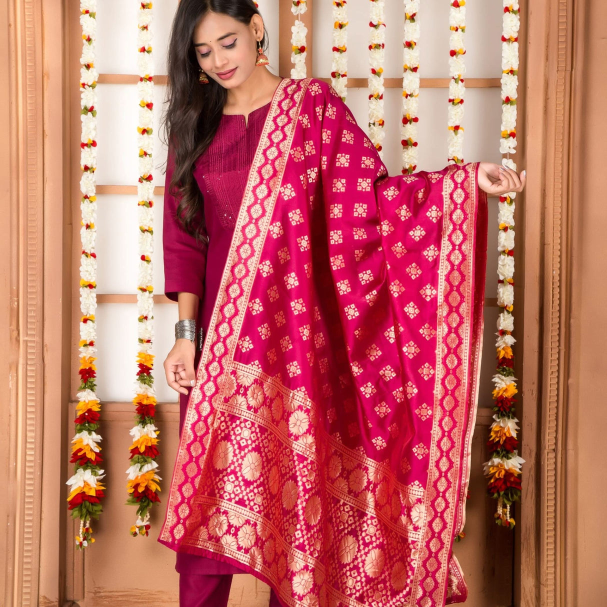 Banarasi Silk Zari Dupatta for Women Scarf Shawl Wrap Soft Stoles Indian Wedding Party Lightweight Dupatta - LoveNspire