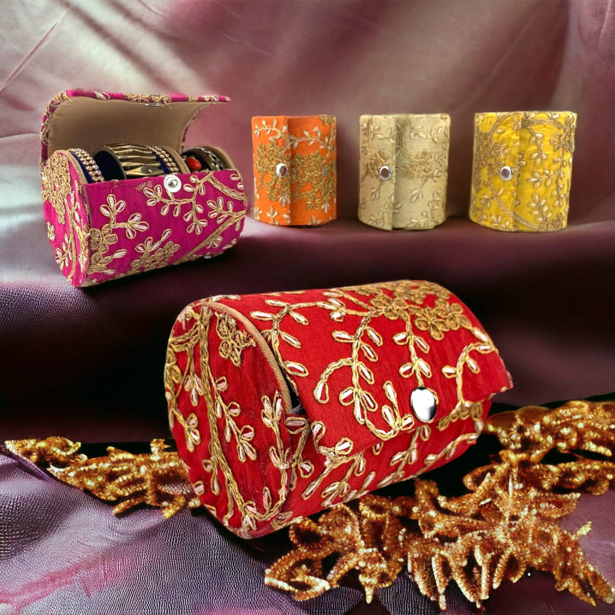 Bangle Organizing Box for Women and Girls Bulk Assorted Jewellery Storage Bag Beautiful Embroidered Bangle Case Indian Pakistani Wedding Favor Bridesmaid Gift - LoveNspire