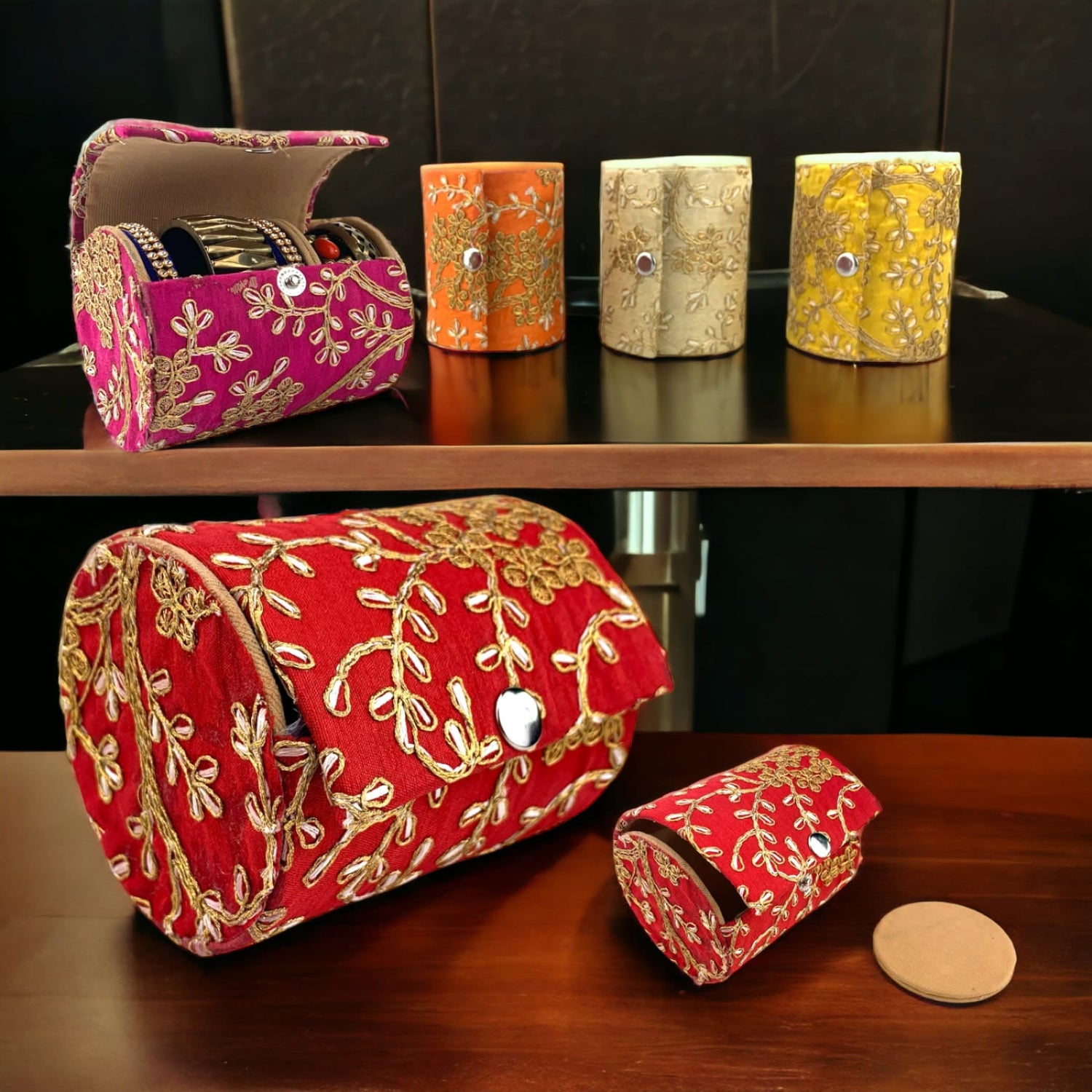 Bangle Organizing Box for Women and Girls Bulk Assorted Jewellery Storage Bag Beautiful Embroidered Bangle Case Indian Pakistani Wedding Favor Bridesmaid Gift - LoveNspire