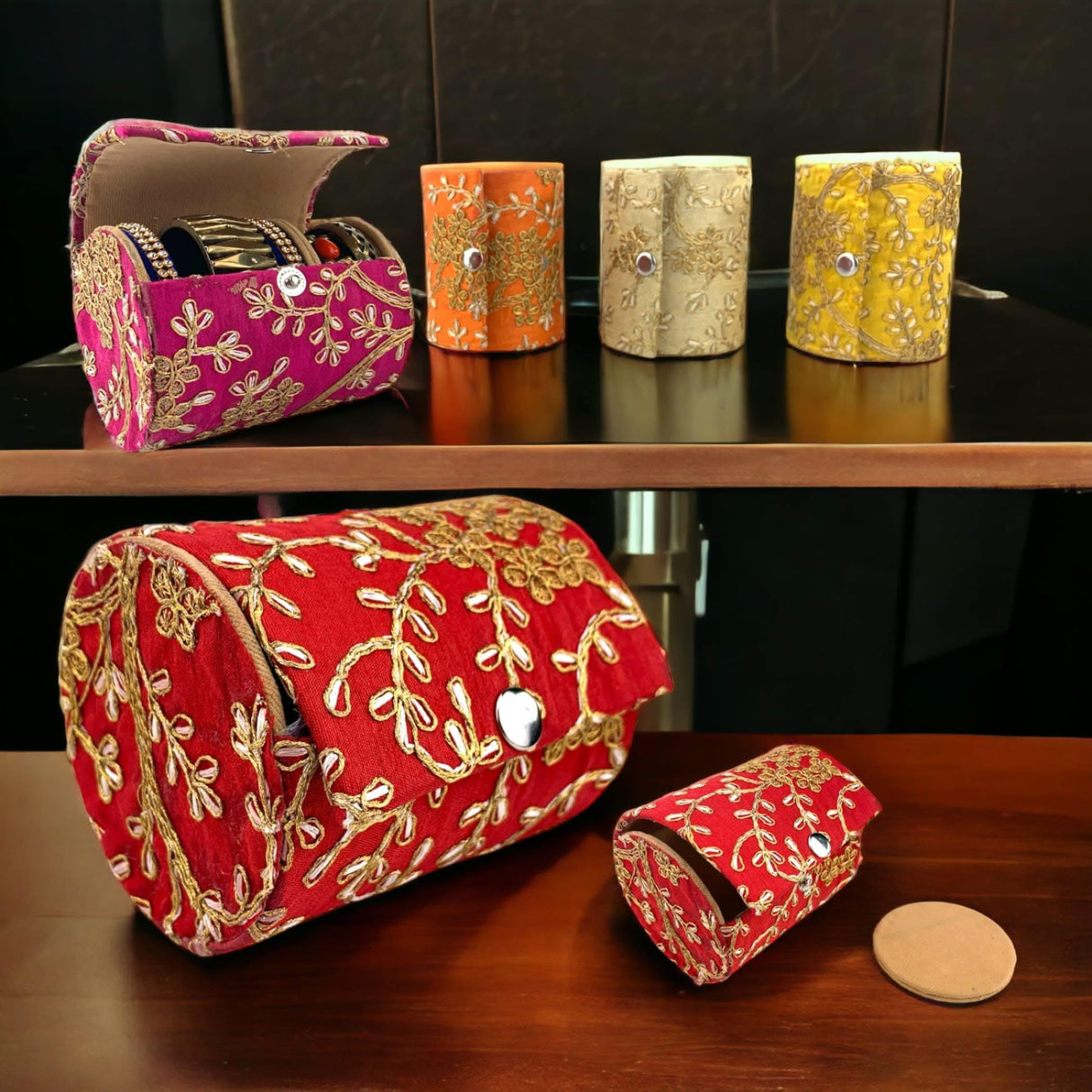 Bangle Organizing Box for Women and Girls Bulk Assorted Jewellery Storage Bag Beautiful Embroidered Bangle Case Indian Pakistani Wedding Favor Bridesmaid Gift - LoveNspire