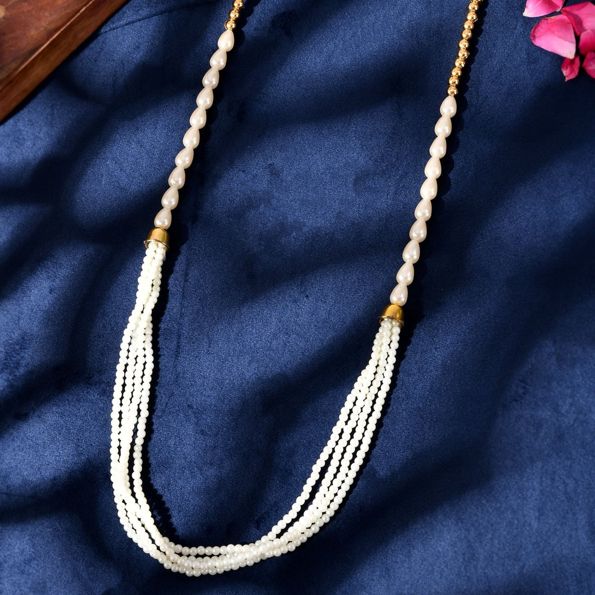 Handmade Barati Swagat Mala Set of 6 pearl necklaces with gold accents
