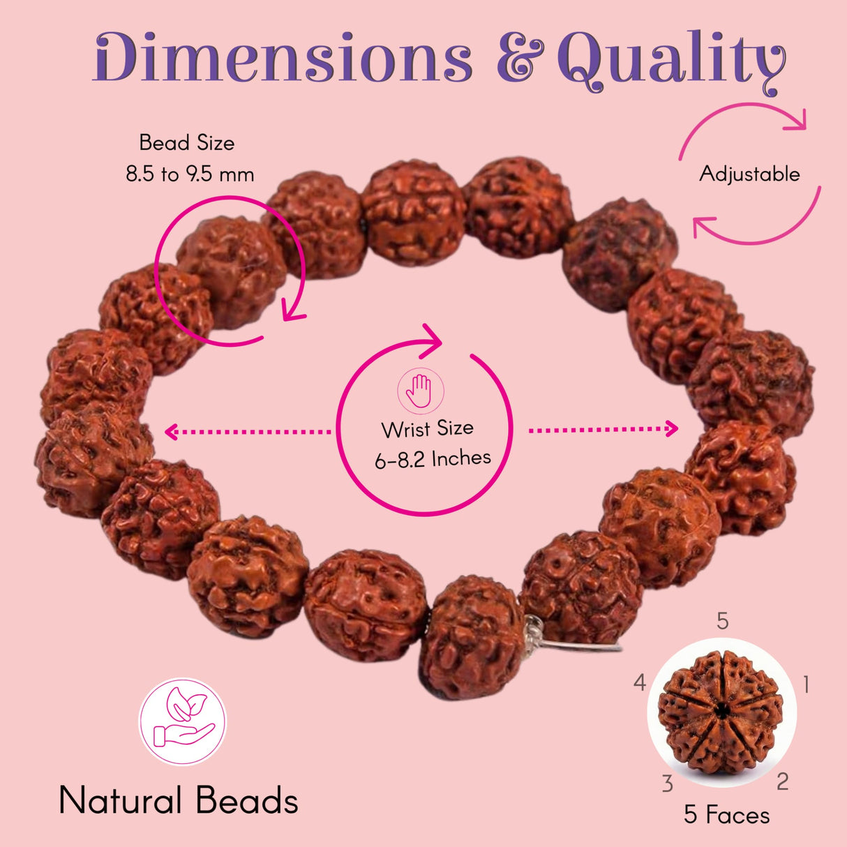Rustic brown 5 Mukhi Rudraksha bracelet, natural Nepali beads, 8.5mm, stretchable