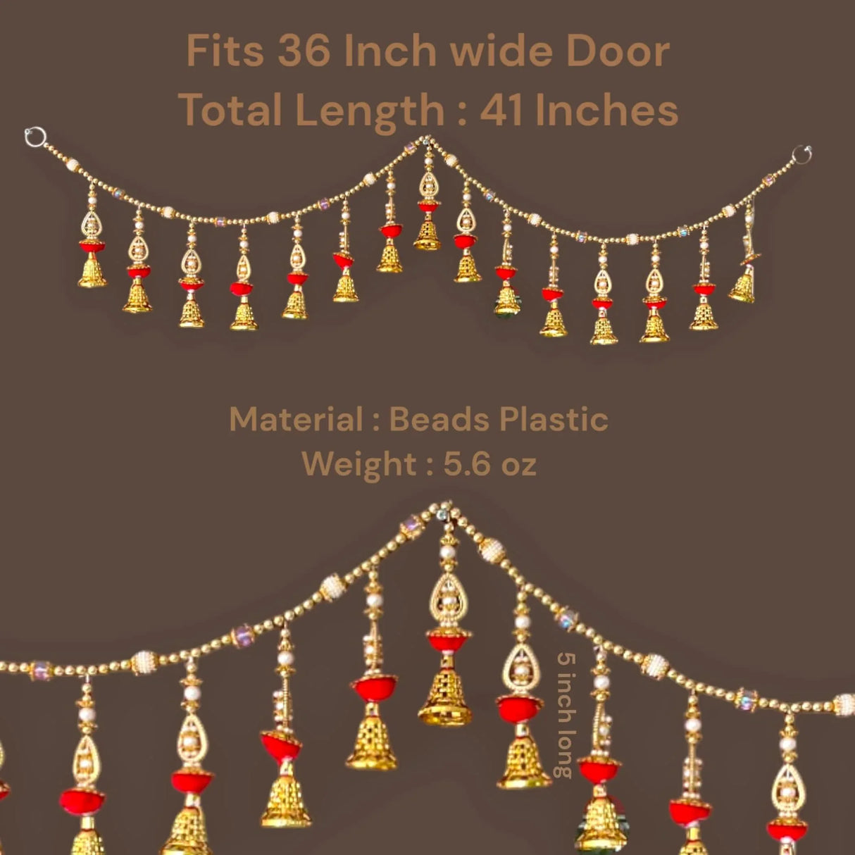 Door Toran Hanging Beads Pompom Bandarwal for Home Pooja Decor Indian Vintage Traditional Main Door Wall Hanging Diwali Decoration Wedding Favor Housewarming Return Gift (size 36x5 Inches) - LoveNspire