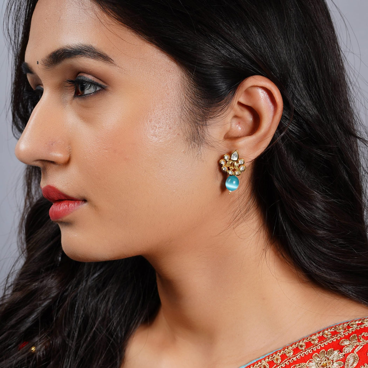 Indian Kundan Small Earrings for Women - Indian Traditional Small Jhumka Chandbali Kundan Stud Earrings in Gold & White Tone Bollywood Style Small Dangle Earrings for Women Bridal Jewellery - LoveNspire